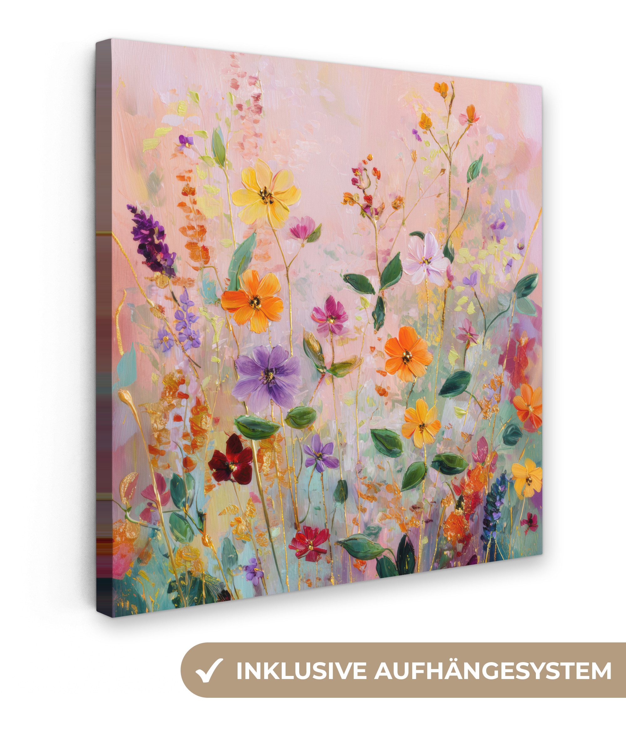 OneMillionCanvasses® Leinwandbild Kunstdrucke - Blumen - Abstrakt - Farbenfroh, Fotodruck (1 St), Leinwand Bilder, Zimmer Wand Bild Dekoration 50x50 cm