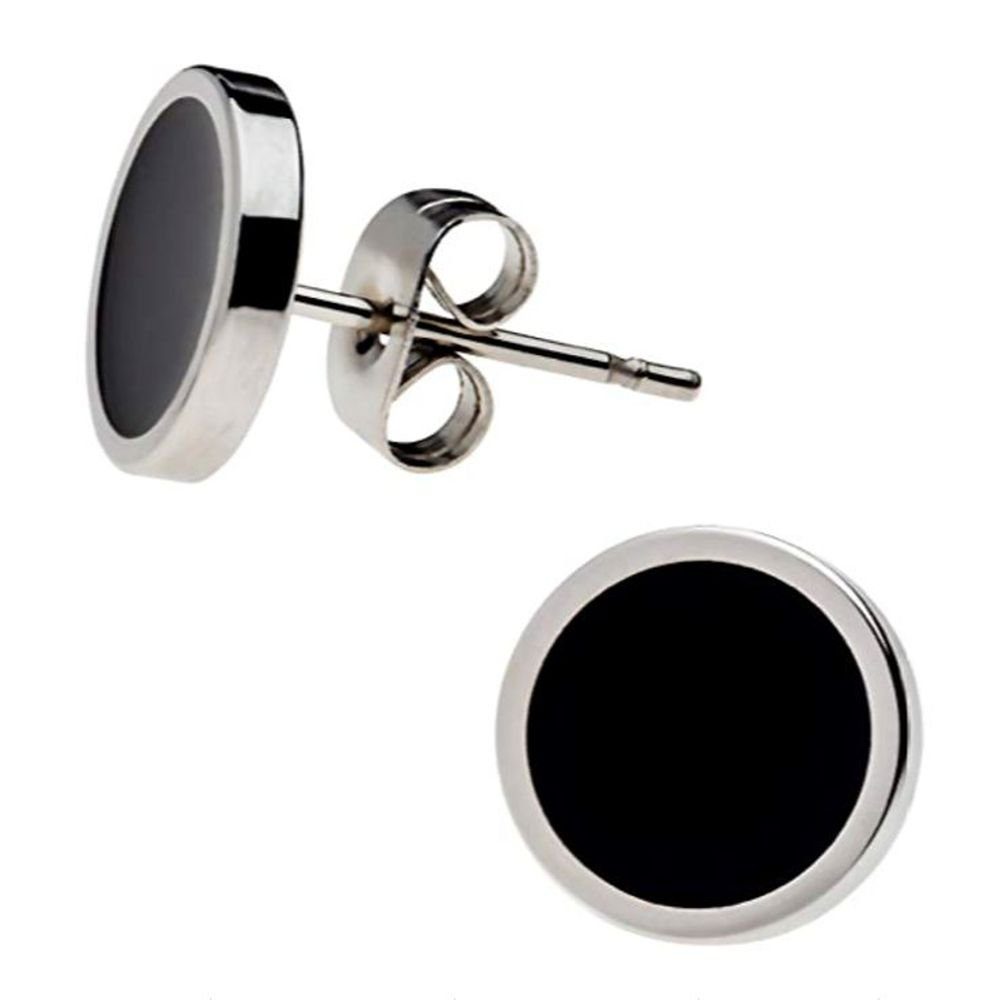 BUNGSA Ohrring-Set Ohrstecker Schwarzer Kreis Silberner Rand 10mm aus Edelstahl Unisex (1 Paar (2 Stück), 2-tlg), Ohrschmuck Ohrringe