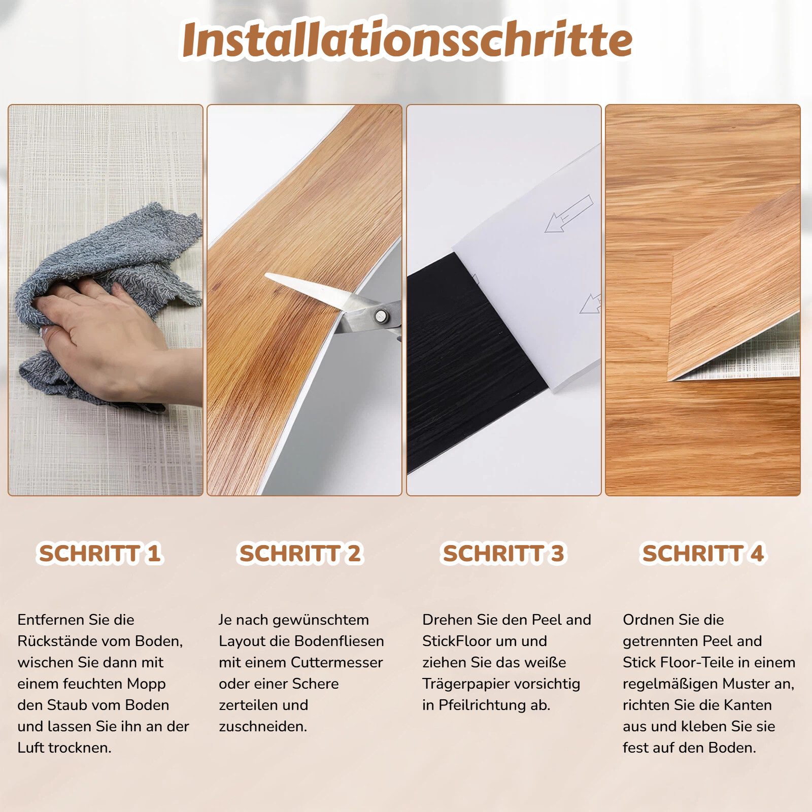 BlingBin Vinylboden 36 Stück PVC Bodenbelag Vinylboden Selbstklebend mit Holz-Effekt, 36er Set, Warm Oak, 91.4 x 15.24 cm, 36 Vinyl Fliesen-ca.5m², Klebefliesen – Bild 5 von 5