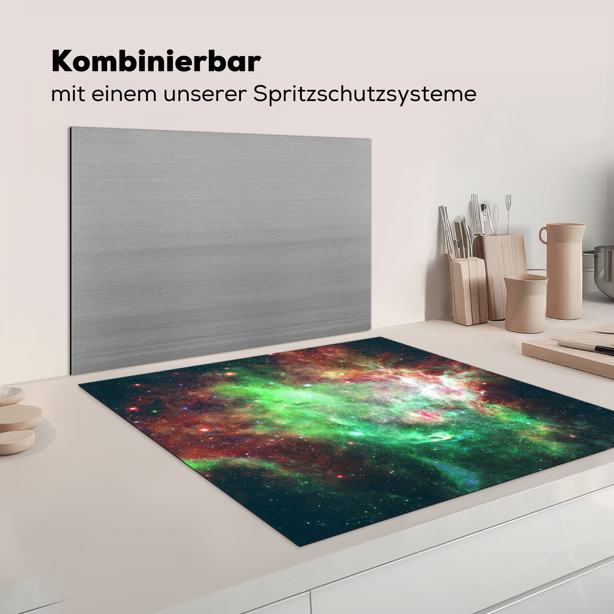 - Vinyl, - 78x78 Herdblende-/Abdeckplatte tlg), küche Ceranfeldabdeckung, Rot Grün, cm, Leerzeichen für MuchoWow Arbeitsplatte (1