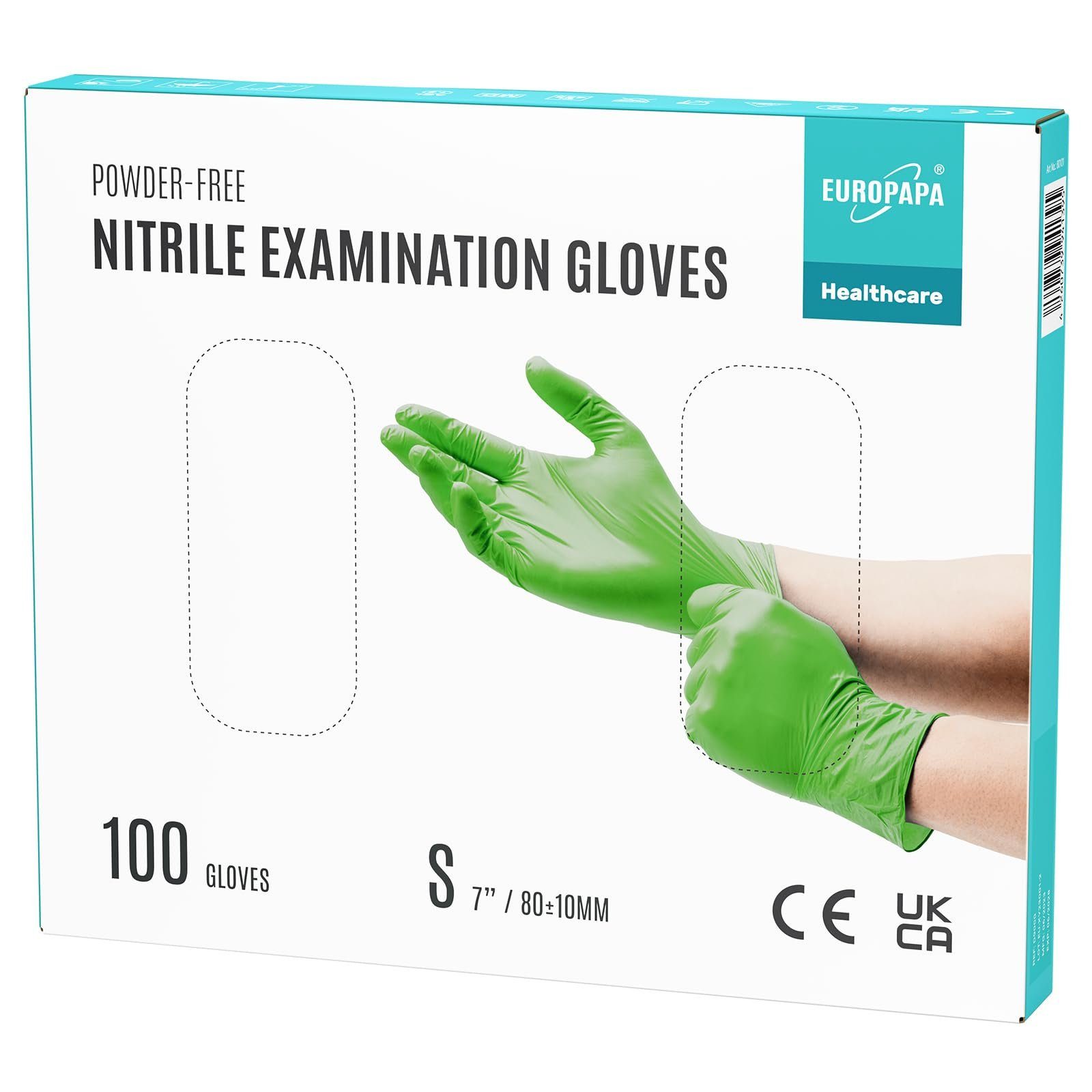 EUROPAPA Nitril-Handschuhe Medical Einmalhandschuhe Untersuchungshandschuhe (100 Stück, puderfrei ohne Latex, Gummihandschuhe) unsteril latexfrei disposible gloves
