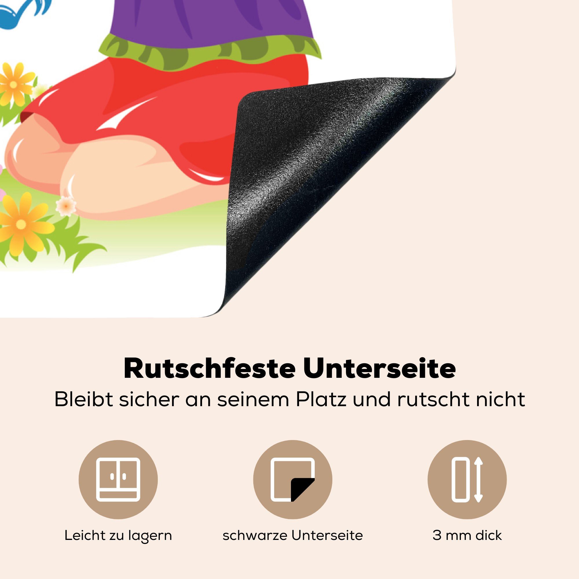 cm, Vinyl, 78x78 tlg), Herdblende-/Abdeckplatte mit Blockflöte, eines Illustration Mädchens Arbeitsplatte küche für MuchoWow einer Ceranfeldabdeckung, (1