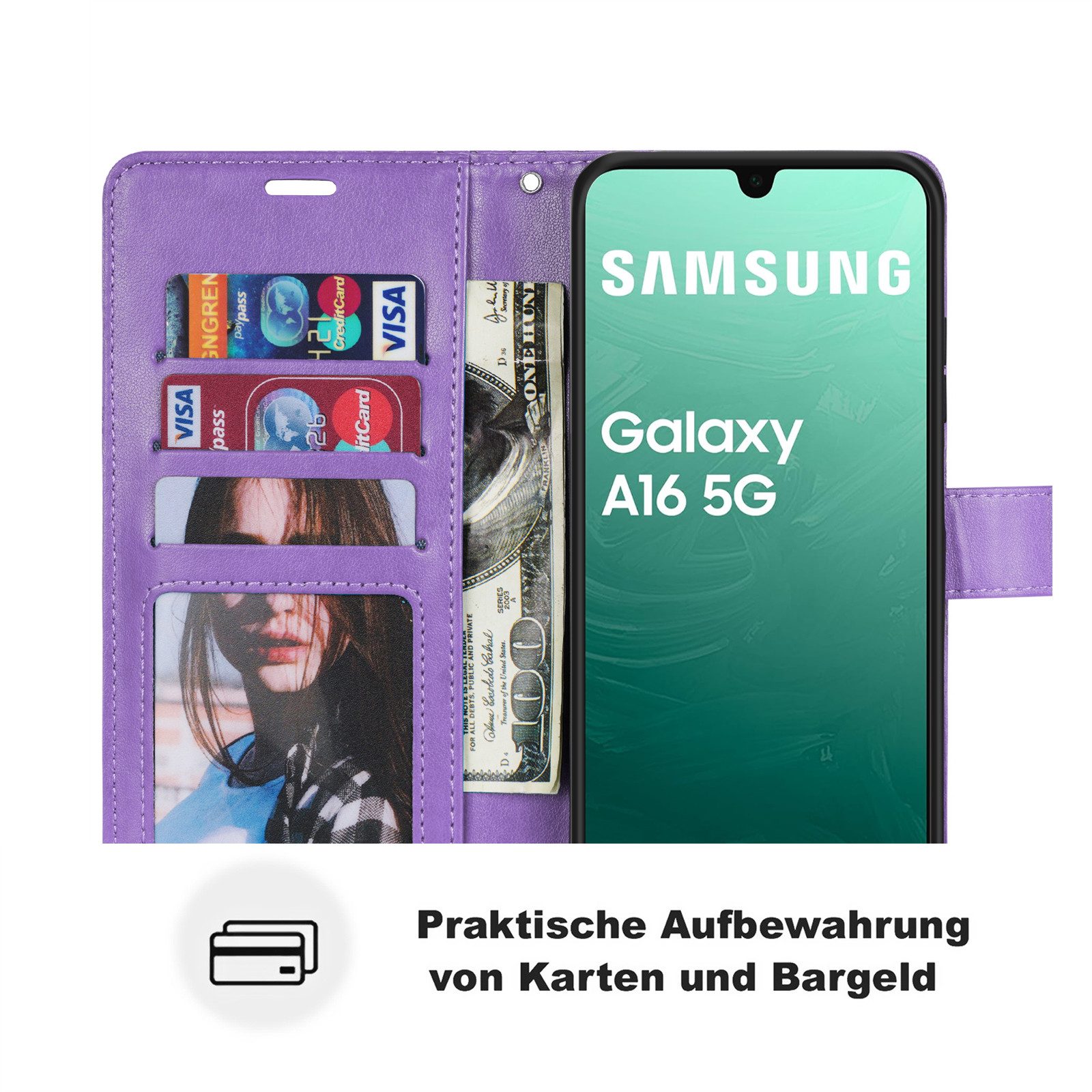 betterfon Handyhülle Handytasche für Samsung Galaxy A16 Klapphülle, Wallet Case mit Kartenfächern Magnetverschluss und weicher Innenhülle – Bild 4 von 5