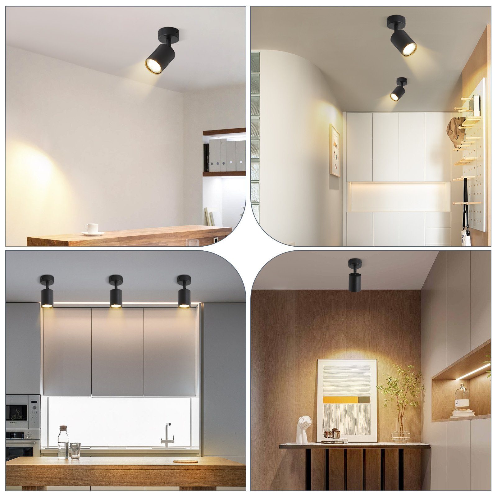 ZMH LED Deckenstrahler Retro Deckenleuchte Weiß/Schwarz -GU10 350°Schwenkbar Schlafzimmer, Einfache Installation, ohne Leuchtmittel, Modern Flurlampe Industrial Wandstrahler für Wohnzimmer
