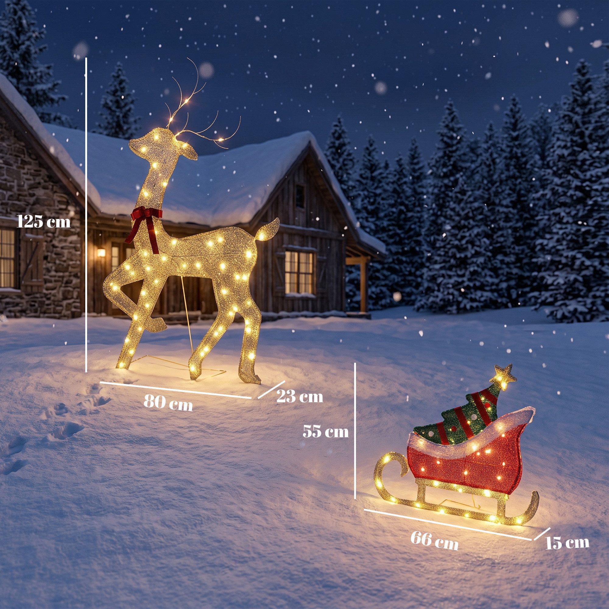 Outsunny Weihnachtsfigur Weihnachtsbeleuchtung warmweiß für Innen und Außen (Set, 1 St., 2tlg), 95 LEDs, 8 Modi, Timer, IP44, 5 m Kabel – Bild 3 von 5