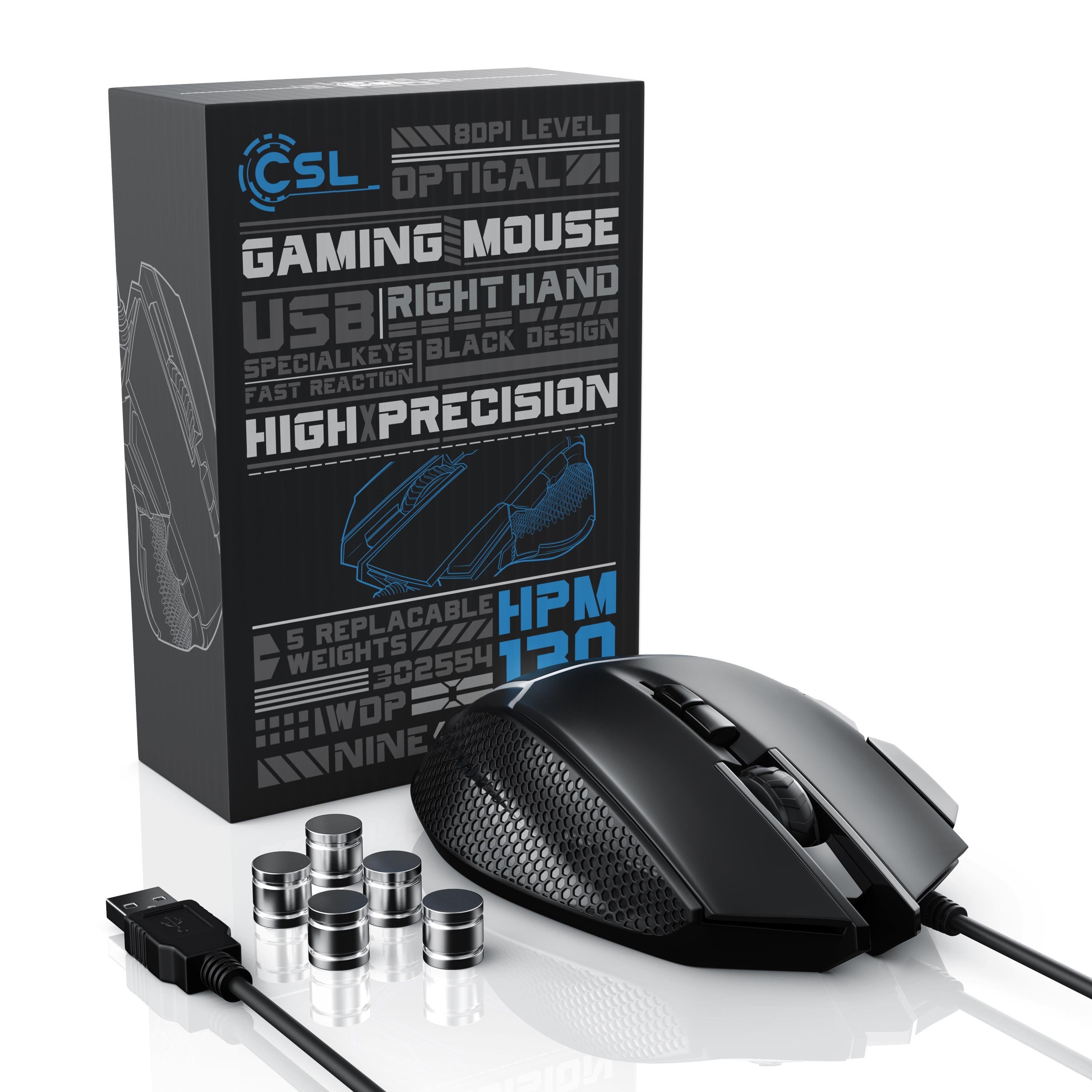 CSL Gaming-Maus 500 dpi, Gewichten) (kabelgebunden, ergonomisch, Abtastrate wählbar, Mouse inkl. 3200 dpi