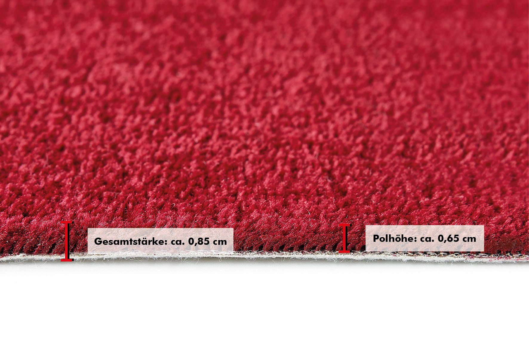 cm, Farben, Coupon Höhe: rot Teppichboden Breite rechteckig, 400 8,5 Ines, Kräuselvelours mm, & Andiamo, pflegeleicht Uni strapazierfähig
