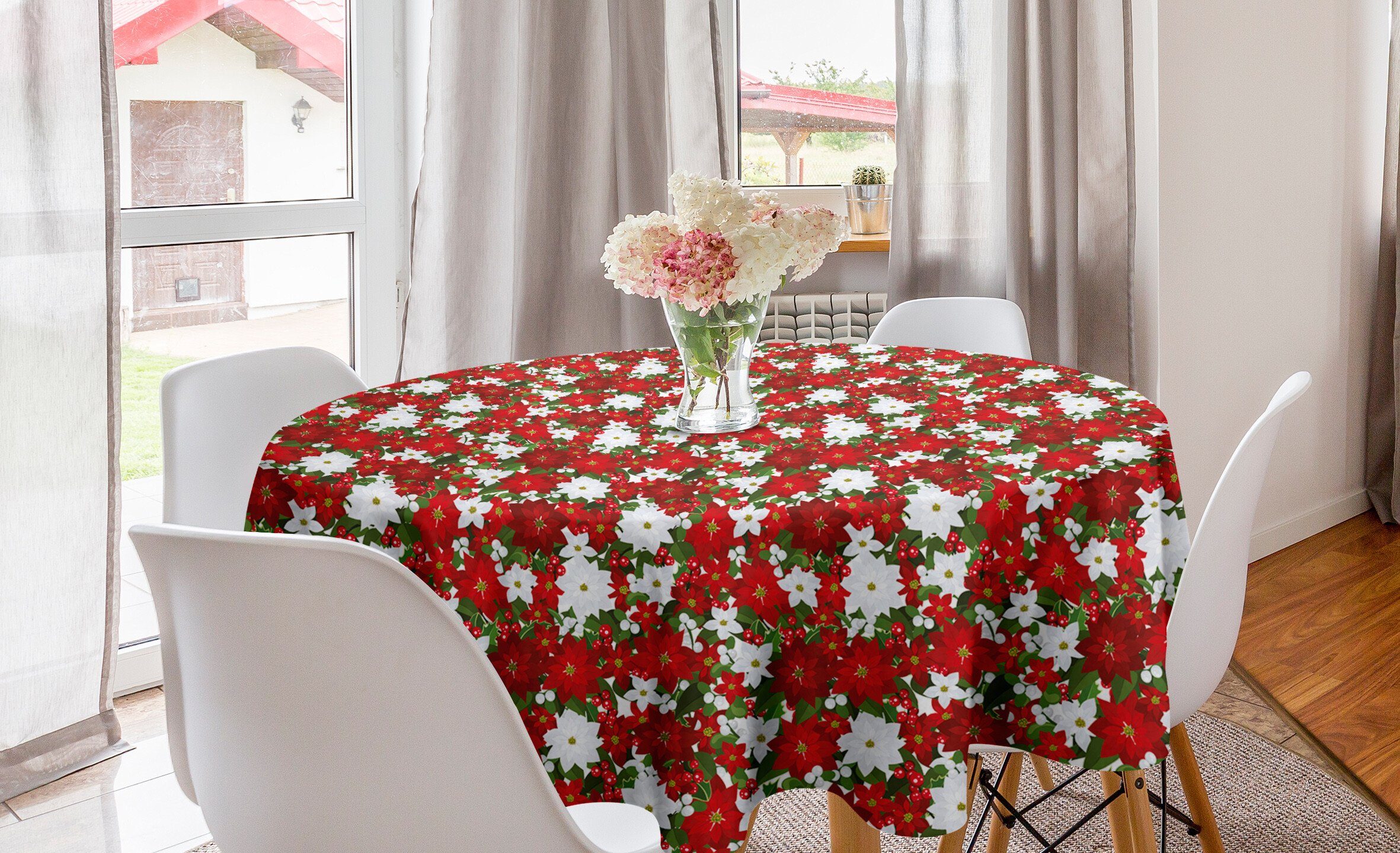 Abakuhaus Tischdecke Kreis Tischdecke Abdeckung für Esszimmer Küche Dekoration, Weihnachten Holly Mistletoe