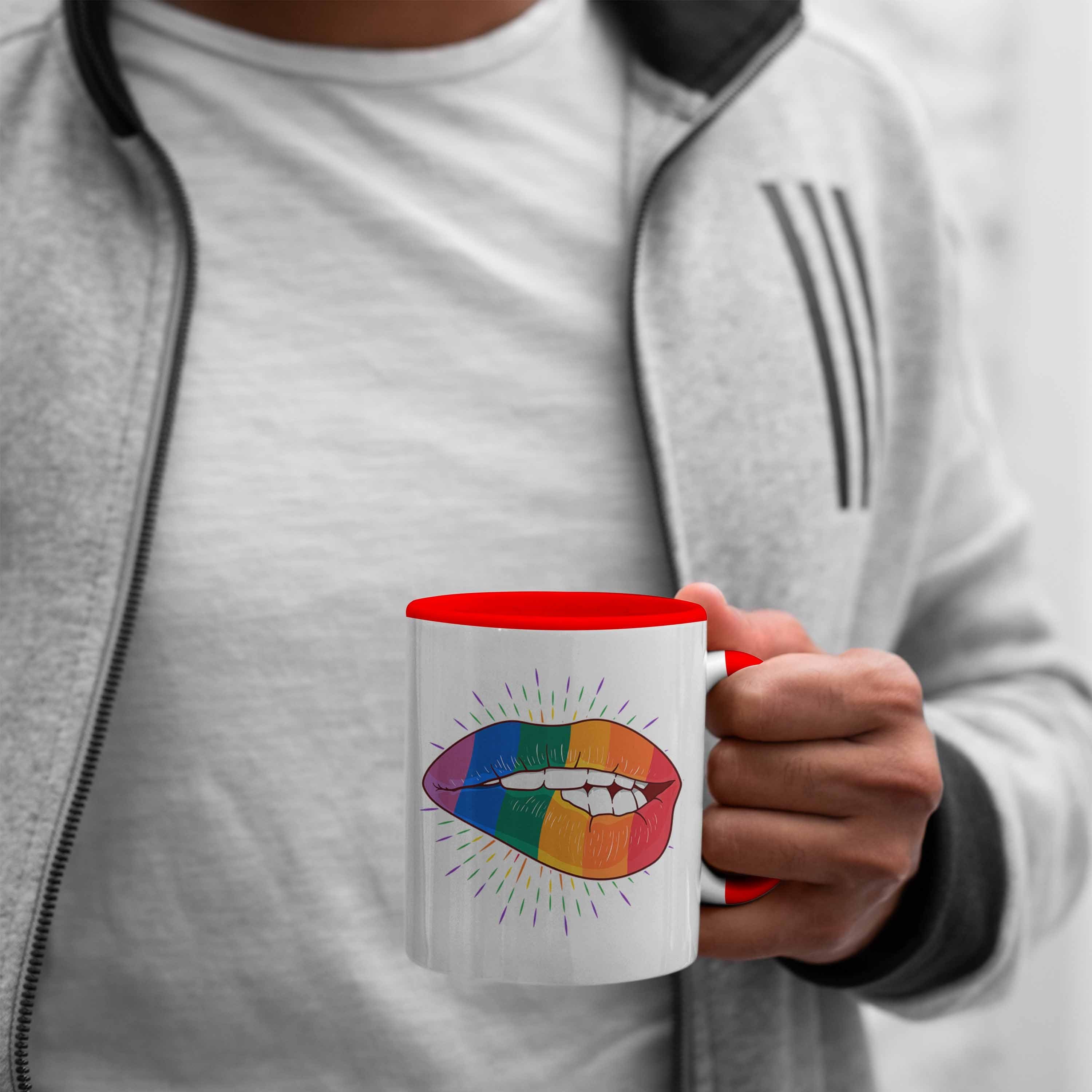 Regenbogen Grafik - Lustige Tasse Transgender Regenbogen Trendation Geschenk LGBT Tasse Bunte Rot Lippe Trendation Lesben für Schwule