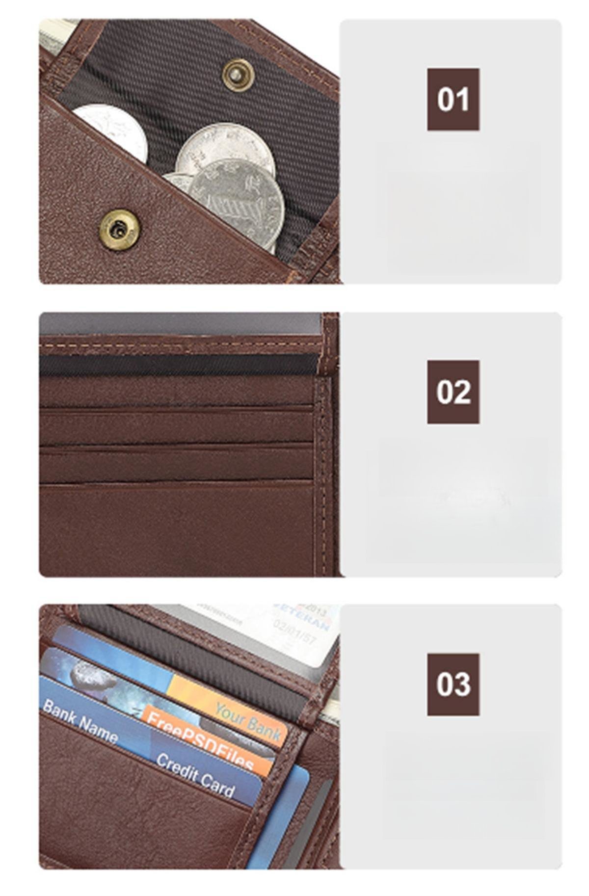 carefully selected Geldbörse Geldbörse echtem mit im aus mehreren Retro-Stil Kartenfächern braun Leder