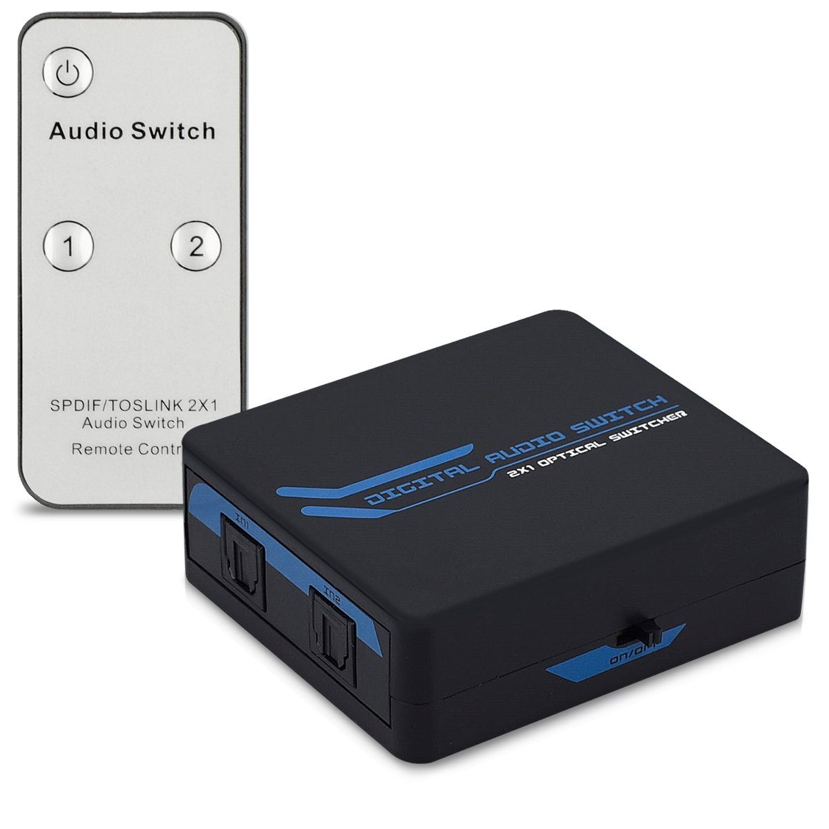 kwmobile Audio-Adapter, Digital Audio Verteiler Switch - 2 facher  Umschalter Adapter für optische SPDIF Toslink Audiokabel mit IR  Fernbedienung - 2x1 Wandler