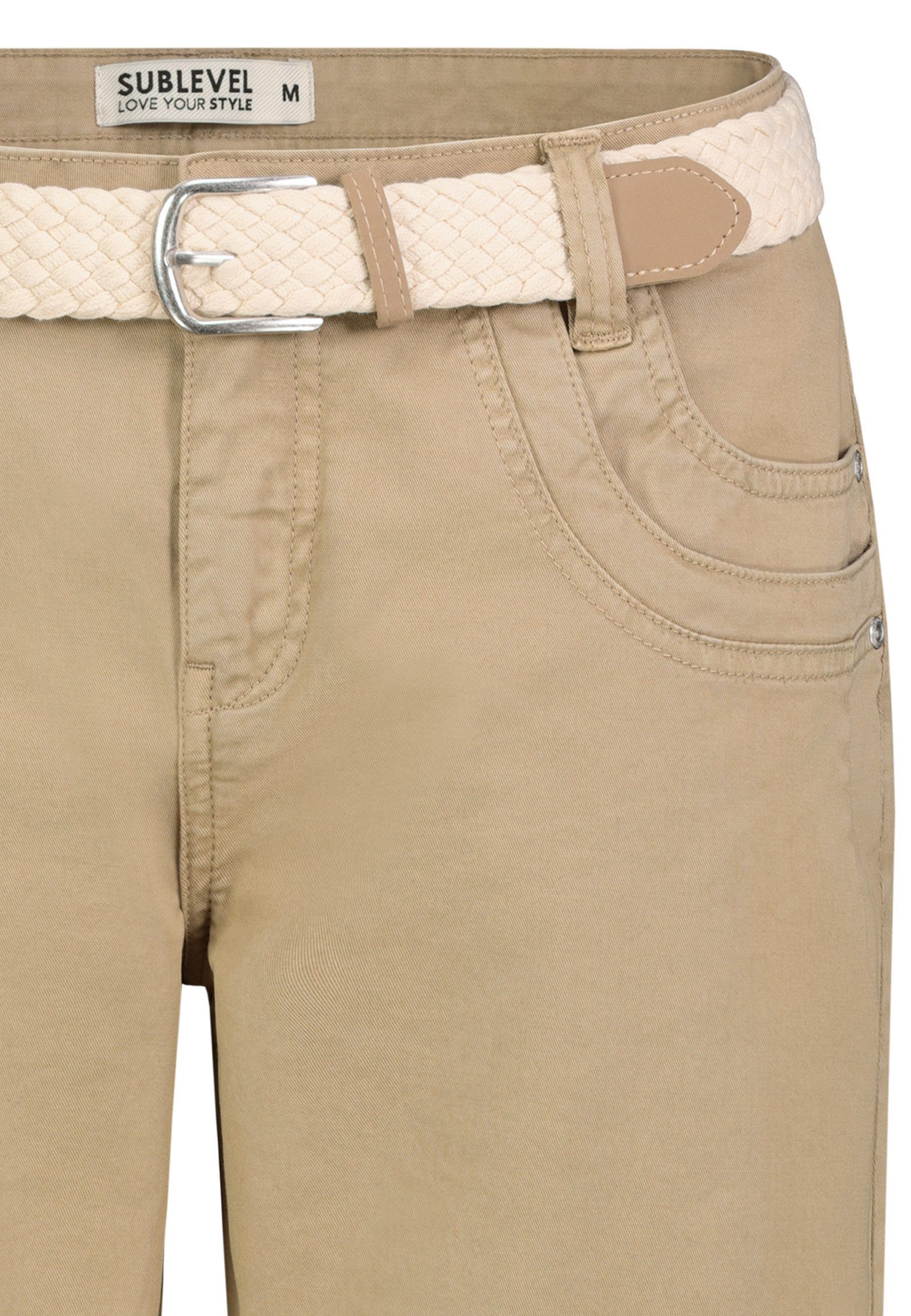 SUBLEVEL Bermudas Chinoshorts mit Stoffgürtel und Knopfleiste, Regular Fit für Baumwolle Regular Fit unifarben atmungsaktiv Reißverschluss