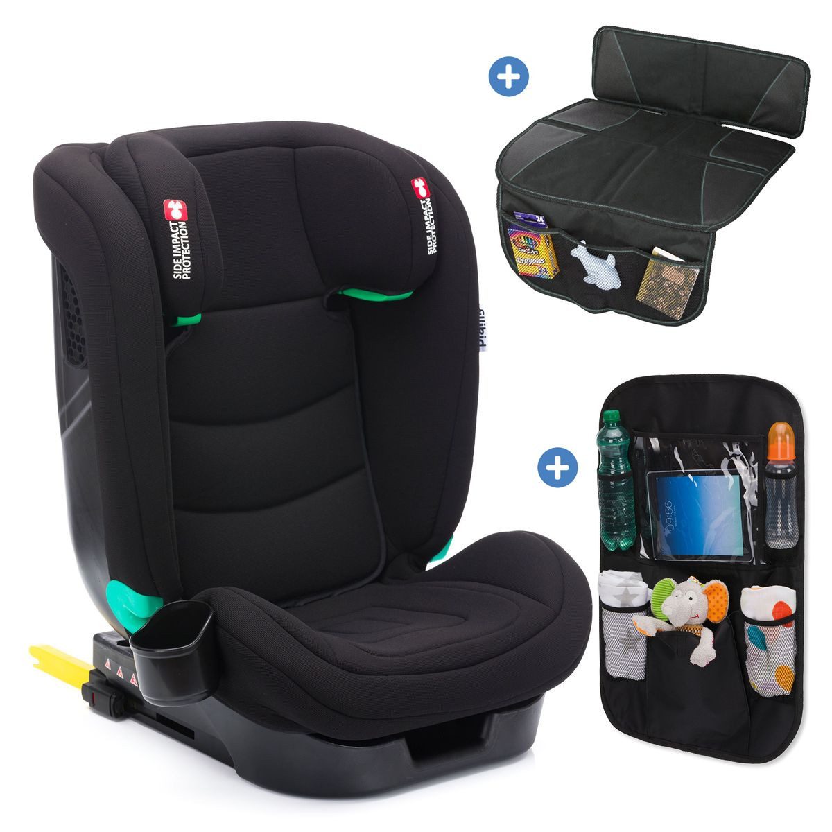Fillikid Autokindersitz Elli Pro i-Size - Schwarz, ab: 3 Jahren, bis: 12 Jahren, Kinder Autositz ab 3 - 12 Jahre mit Autositztasche & Polsterschutz