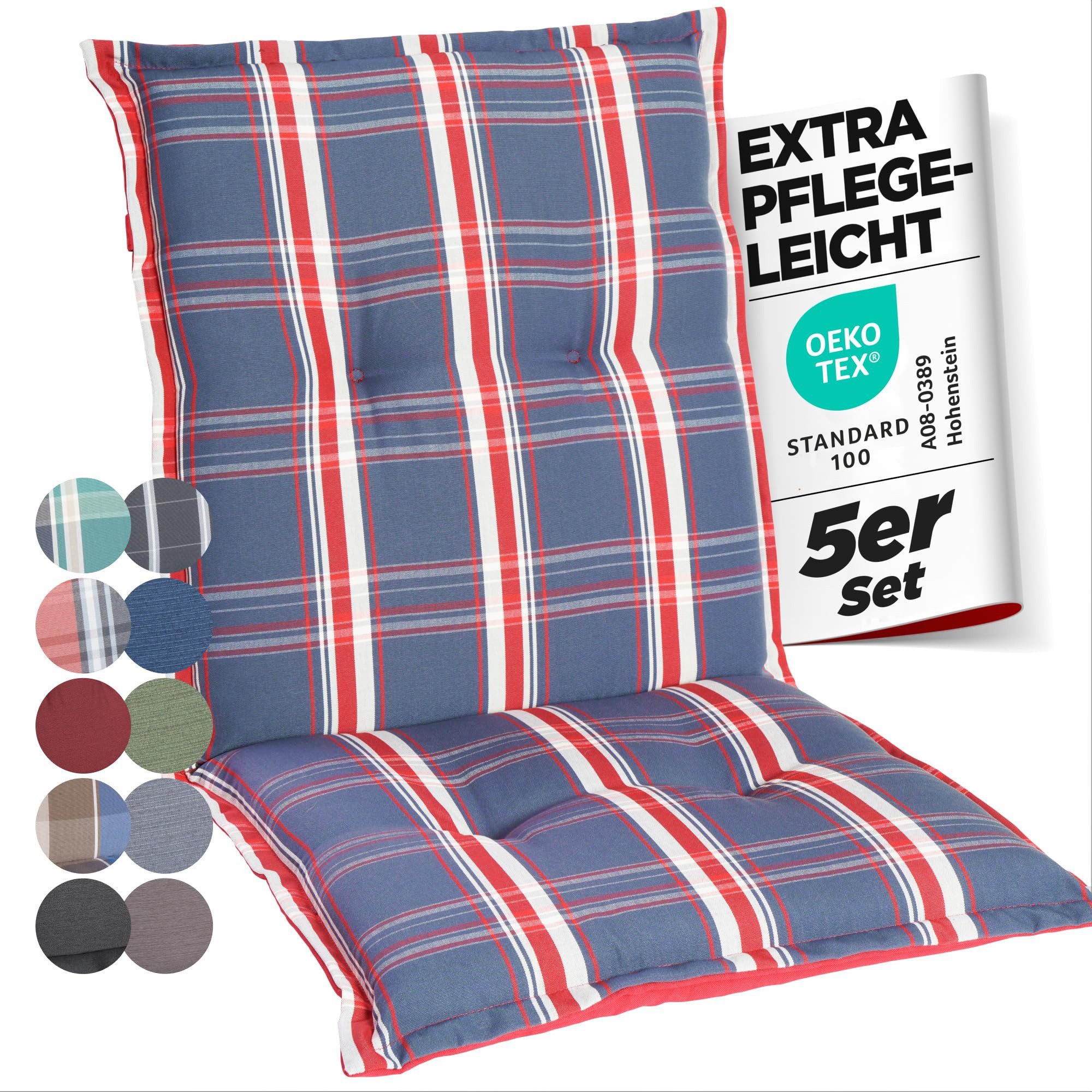 Gardisun Auflagekissen Gartenstuhlauflagen Polyester 6cm Dick Niedrig, (Extra dicke Sitzauflage, 1-8er Set, versch. Muster)