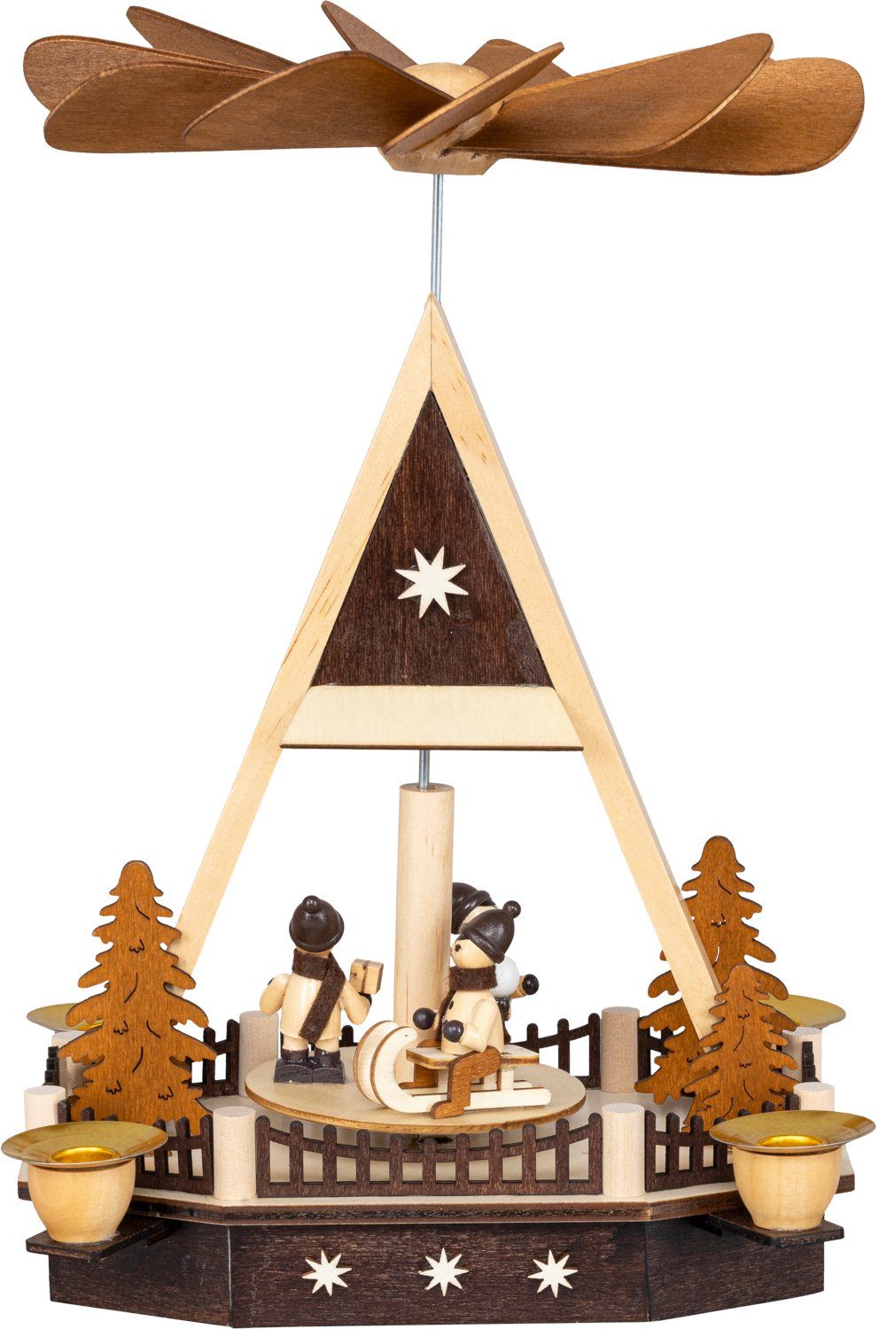 Holz-Glas-Design HGD vier 12 × Weihnachtspyramide 19,5 Wintersport, ca. für cm × Maße Pyramidenkerzen 28 Hauspyramide