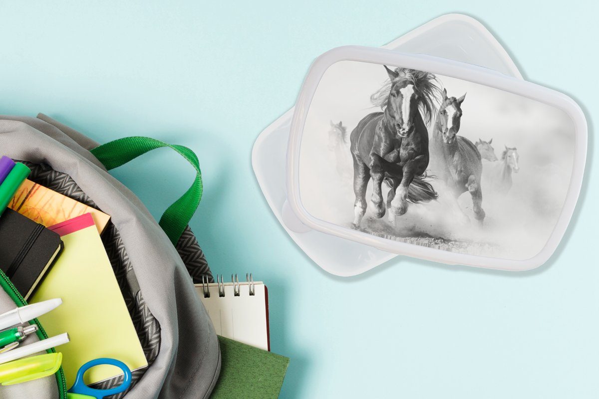 MuchoWow Lunchbox Pferde - Tiere Brotbox Kinder Kunststoff, Brotdose, und Mädchen für Jungs Illustration, und Erwachsene, für - weiß (2-tlg)