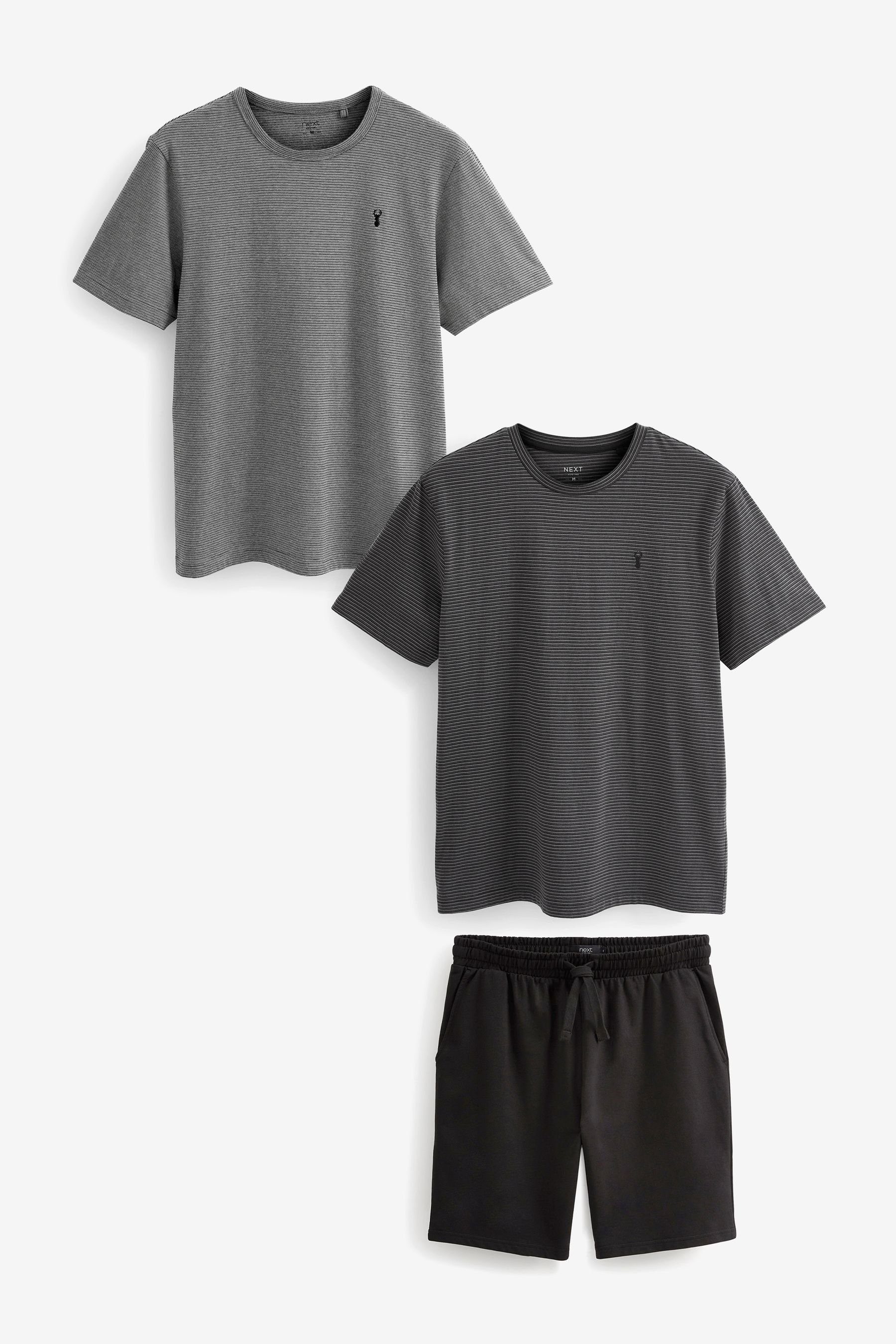 Next Pyjama Feingestreifter Schlafanzug mit Shorts im 2er-Pack (4 tlg) Grey Stripe