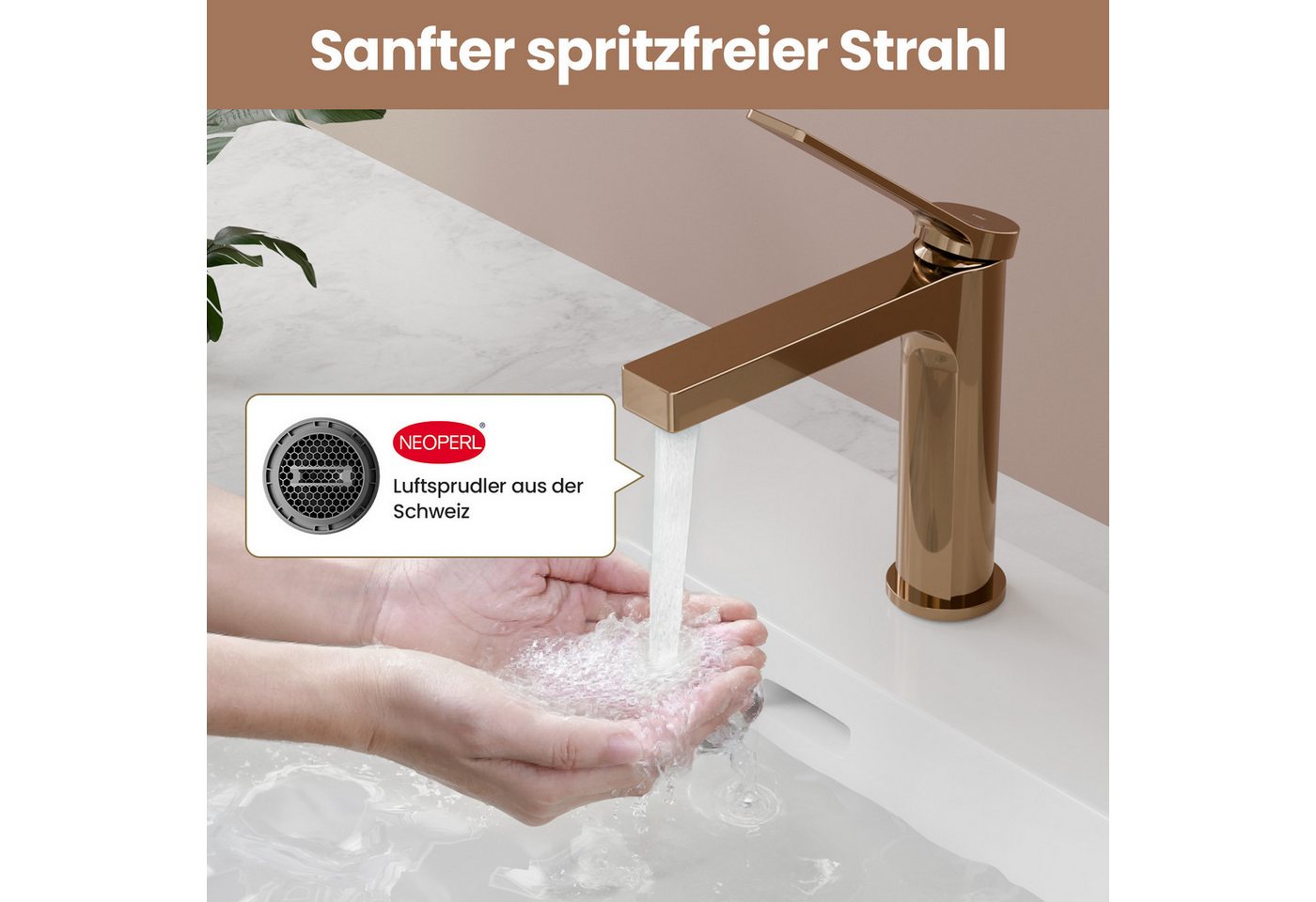 Thumbnail - EMKE Waschtischarmatur Badezimmer Mischbatterien Einhebel Wasserhahn für Aufsatzbecken Kupfer (Mischbatterie) Höhe 12,5 ...