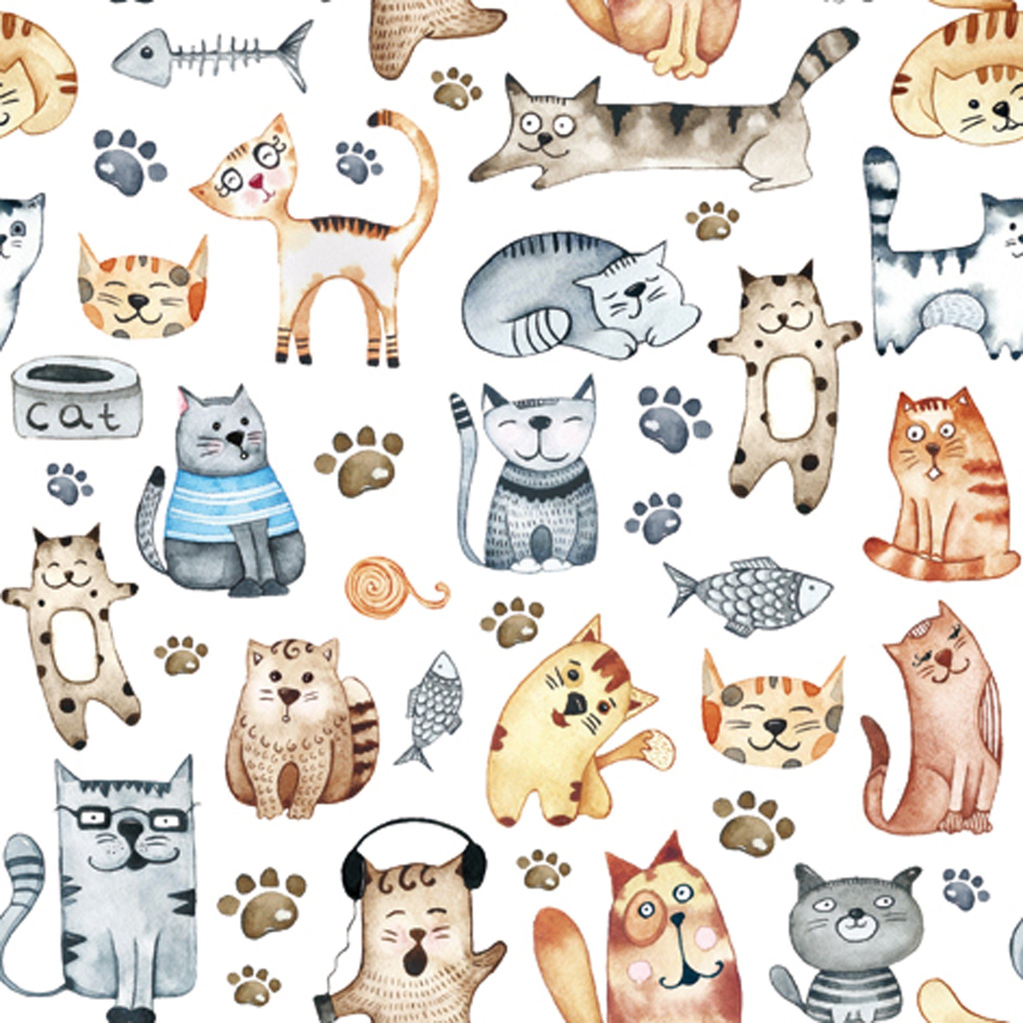 ti-flair Papierserviette, Servietten Papier 33x33cm 3-lagig mit Katzen Motiv 20 Stück Bunt