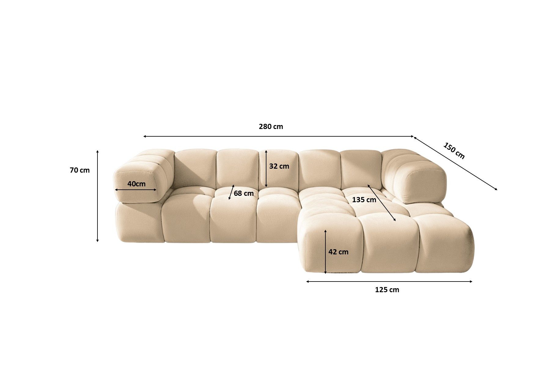 Kaiser Möbel Ecksofa luxuriöses Velours-Sofa im Stoff Bluvel modernes AVERRO, Premium-Velours Bluvel,Weiche abgerundete „Bubble“-Formen