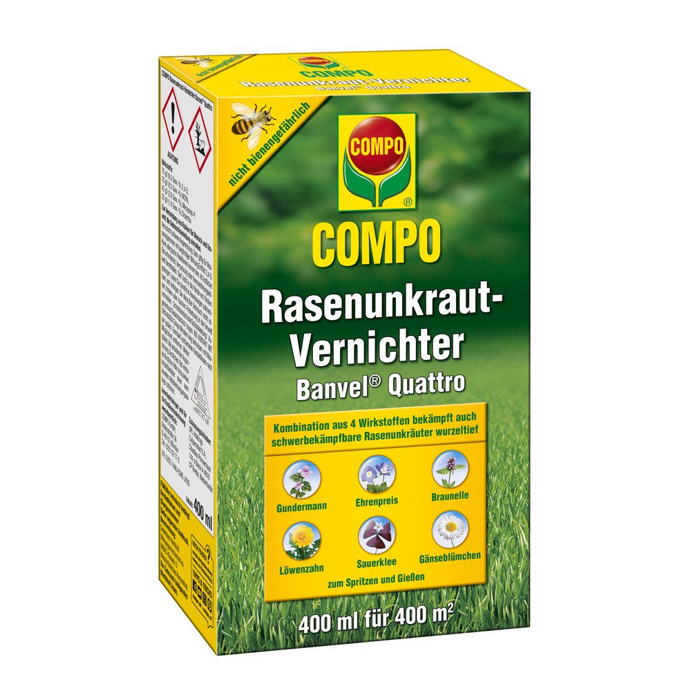 Compo Unkrautbekämpfungsmittel Rasenunkraut-Vernichter Banvel Quattro, 400 ml, zum Spritzen & Gießen