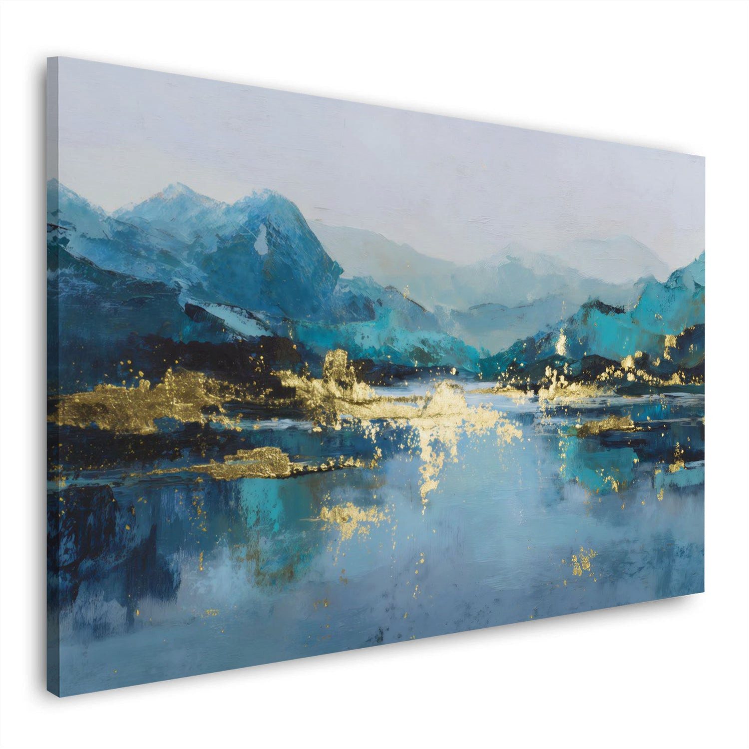 Artedinoi Leinwandbild Berglandschaft See abstrakte Natur Wandbild Leinwandbild Kunstdruck XL, Berglandschaft mit See, abstrakt