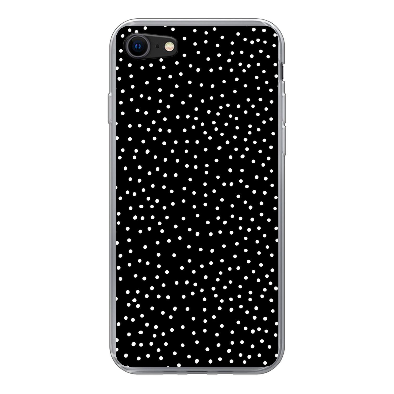 MuchoWow Handyhülle für Apple iPhone 8 Polka dots - Schwarz - Weiß, Smartphone-Bumper, Print, Handy Schutzhülle Dünn