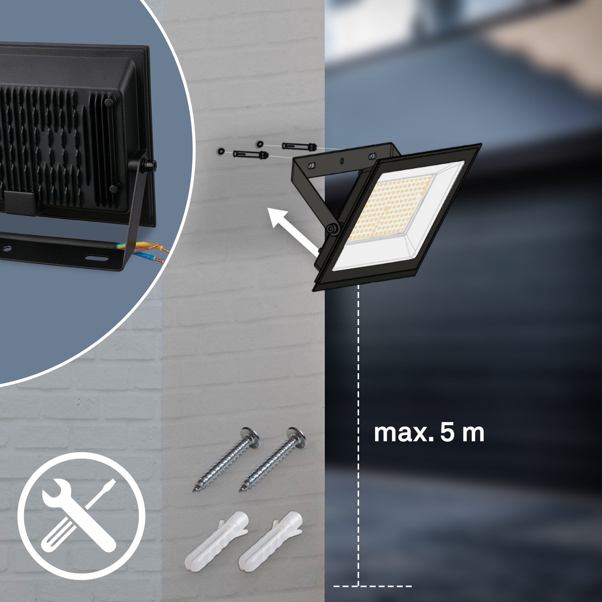 Briloner Leuchten Flutlichtstrahler LED Wandleuchte Außen Bewegungsmelder Wandstrahler Garten Eingang, ohne Bewegungsmelder, LED fest integriert, 4000K - Neutralweiß, Garage, Garten, Auffahrt, Hauseingang