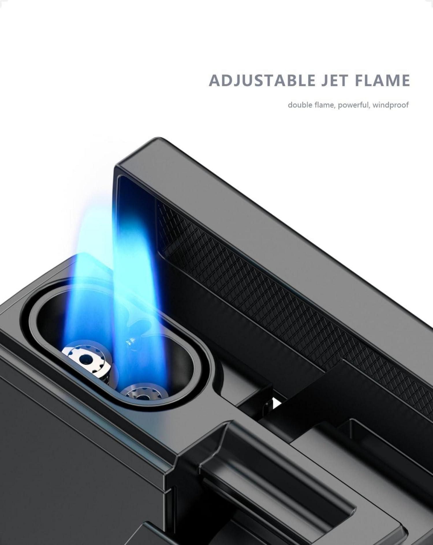 LuxusKollektion Feuerzeug Sturmfeuerzeug Jetflamme Gas Butan Nachfüllbar 2 Jet-Flammen Winddicht