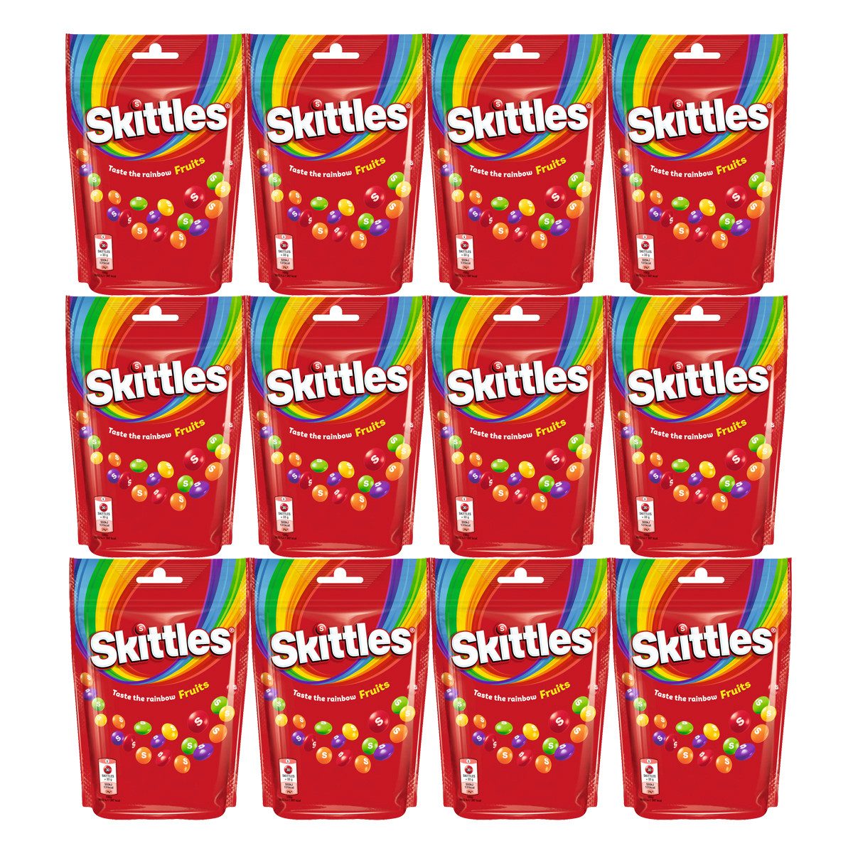 Skittles Süßigkeit, Skittles Fruits Kaubonbons in Zuckerhülle Fruchtgenuss 136g 12er Pack