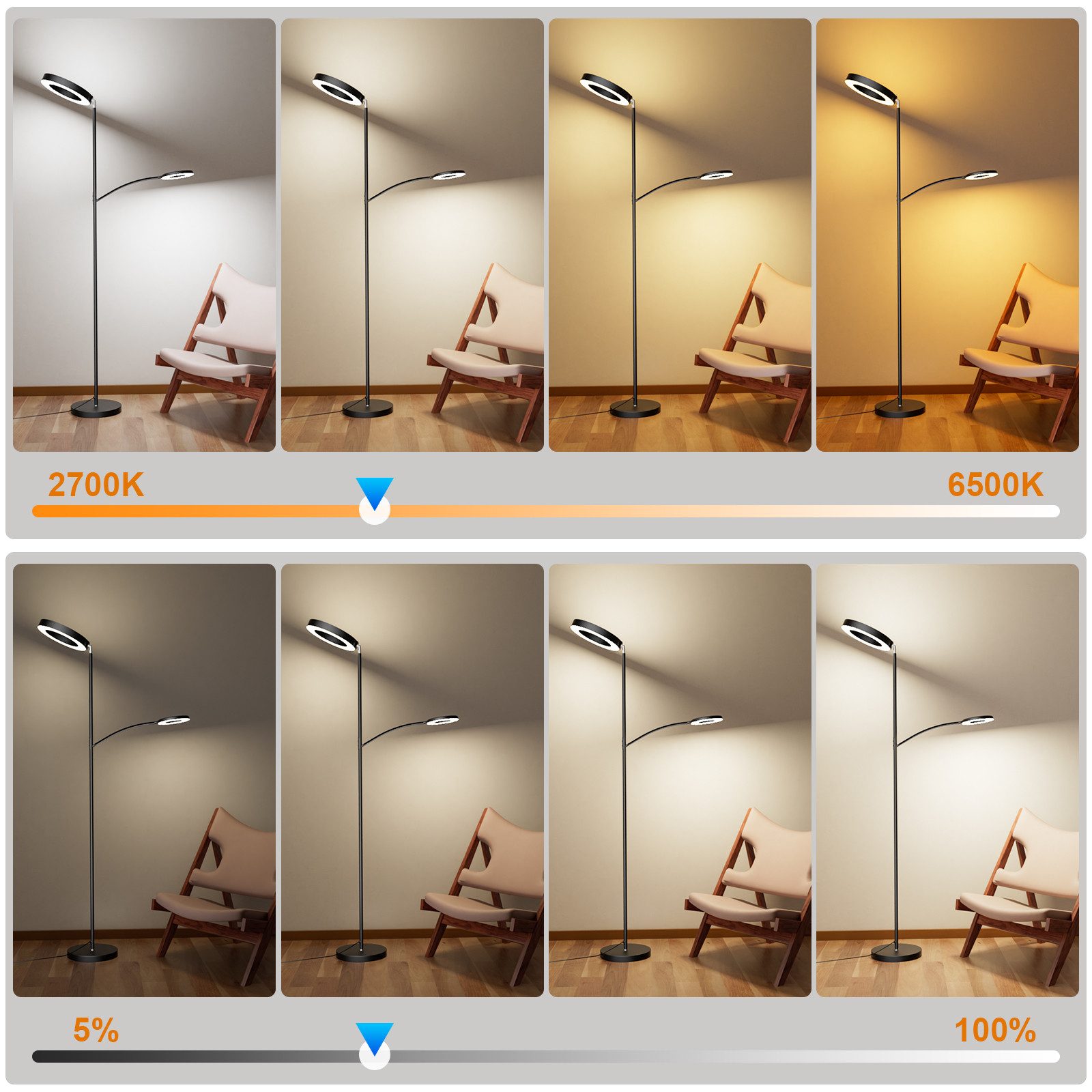 Lujasi LED Stehlampe 36 W Dimmbarer Deckenfluter mit Fernbedienung & Memory-Funktion, Leselampe, LED fest integriert, Weißes Licht, Warmes Licht, Natürliches Li – Bild 4 von 5
