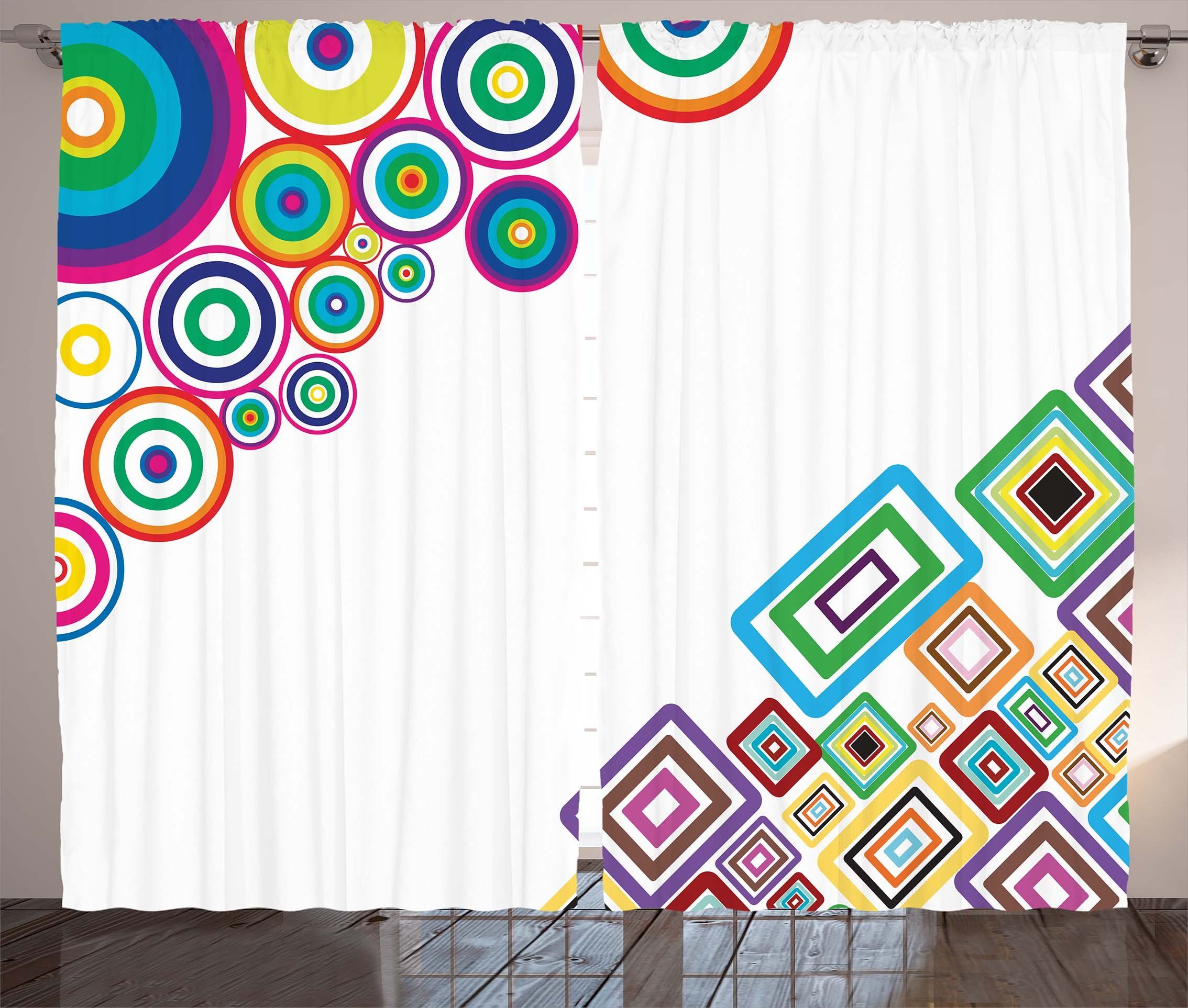 Gardine Schlafzimmer Kräuselband Vorhang mit Schlaufen und Haken, Abakuhaus, Abstrakt Farbige Rectangle-Formular | Fertiggardinen
