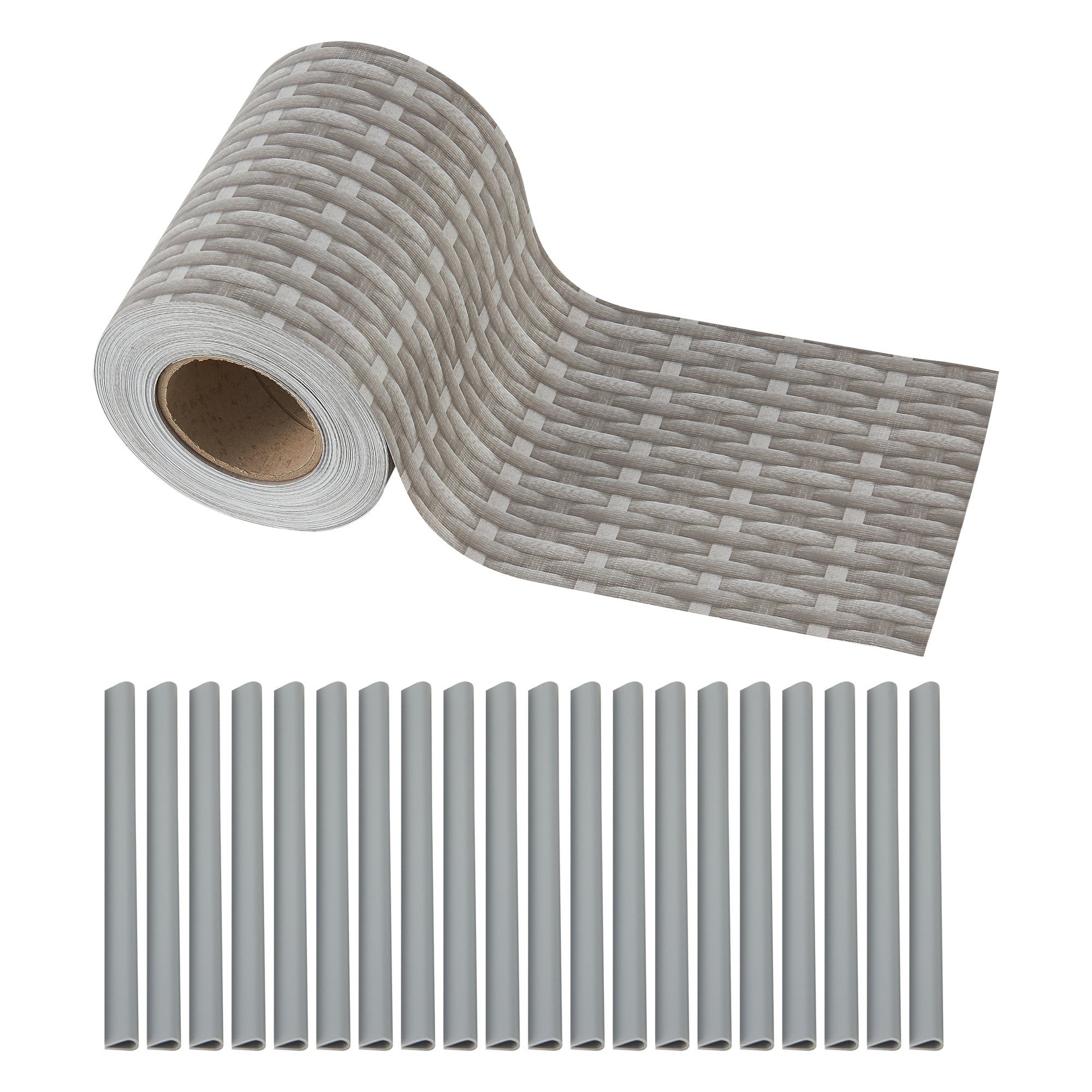 en.casa Zaun, (Set), »Jesteburg« Sichtschutzfolie 4x35m x 19cm Grau, Rattanoptik