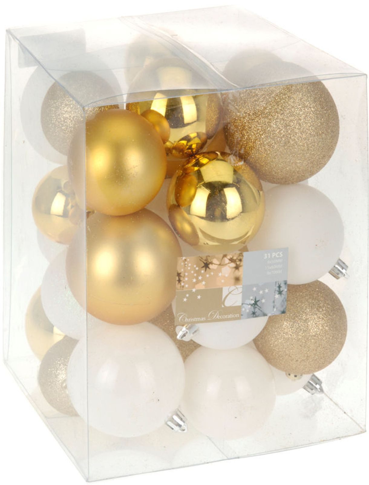 BURI Weihnachtsbaumkugel Weihnachtsbaumkugeln 31er Set Gold & Weiß Christbaumkugeln Baumschmuck (31 St)