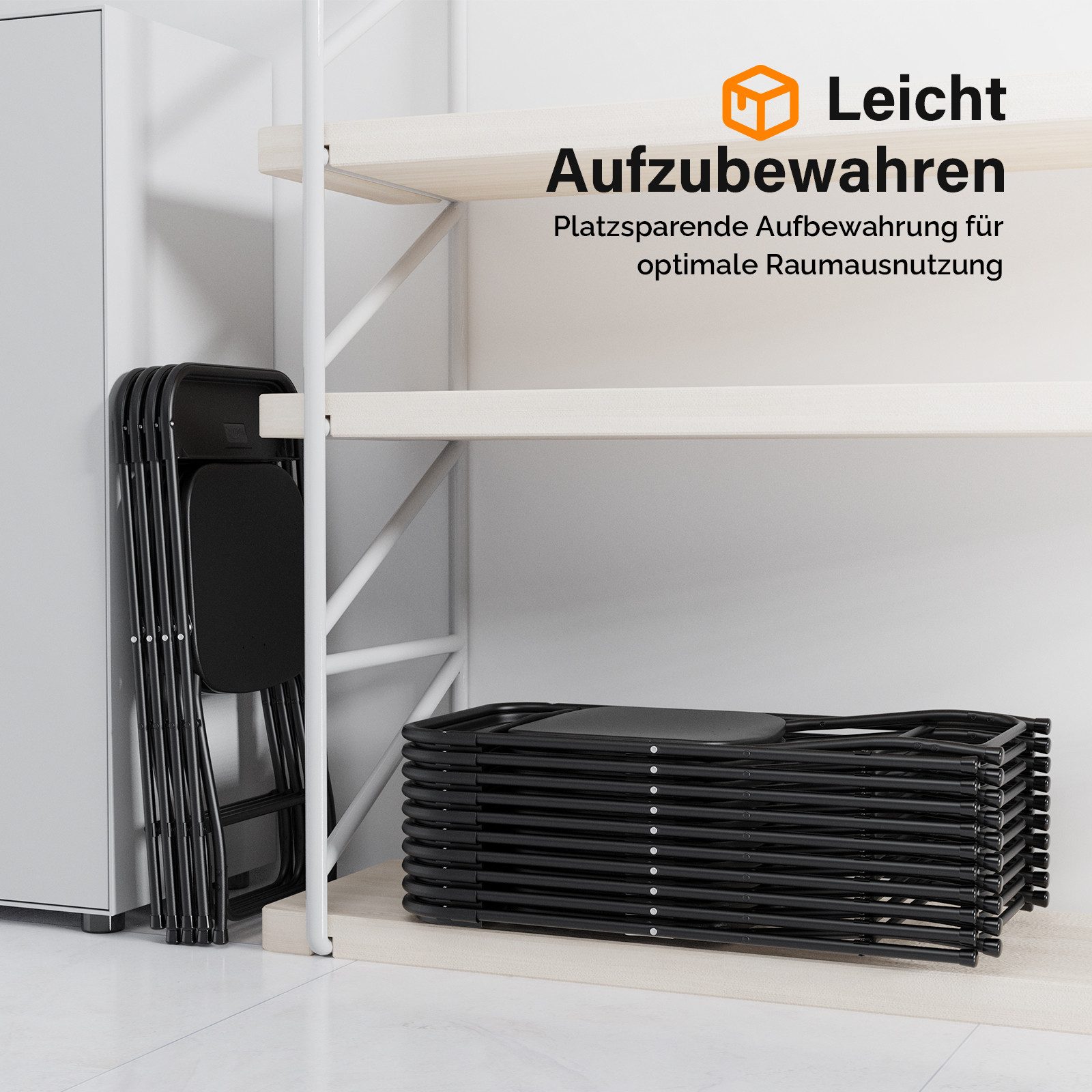 VINGLI Klappstuhl 2er/4er/6er/8er/10/12er Set, Klappstühle aus Metall & Kunststoff (6 St), für Innen- & Außenbereich, bis 159KG, Schwarz/Weiß – Bild 4 von 5