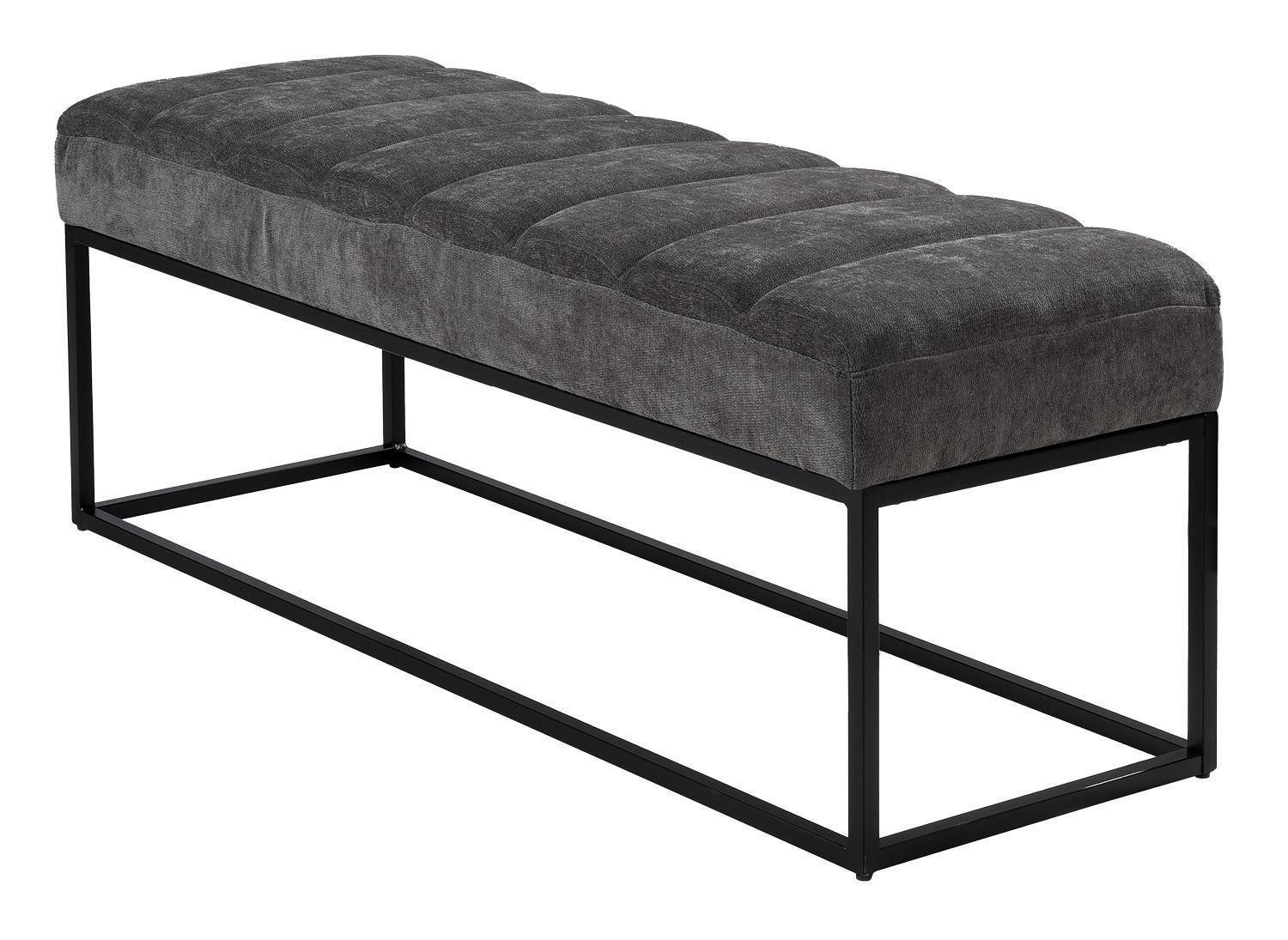 Home4You Sitzbank, Grau, Schwarz, Webstoffbezug, Metallgestell, B 120 x H 48 x T 44 cm, Gesteppt