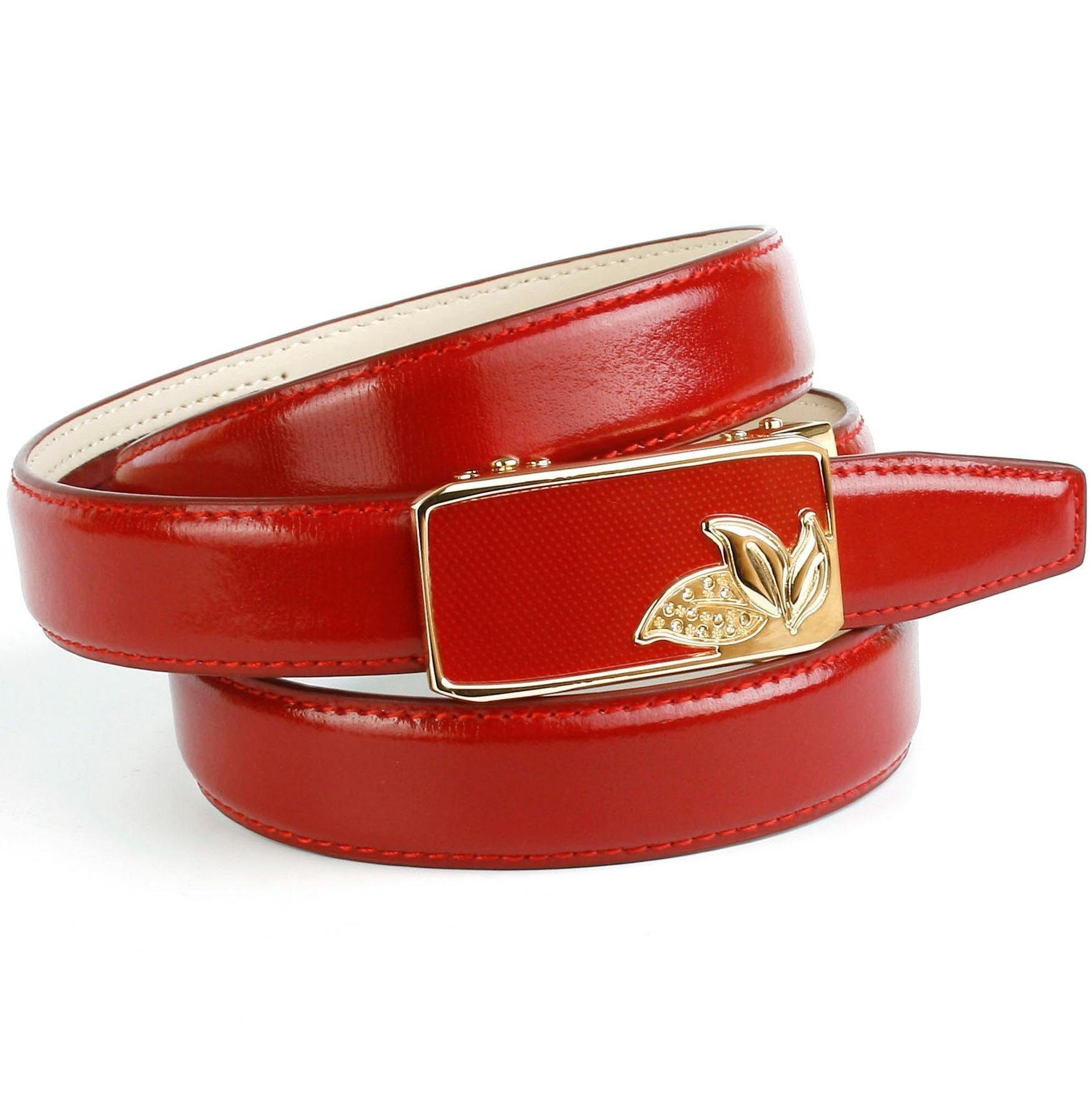Anthoni Crown Ledergürtel in rot mit, Schnalle mit kleinen Blättern | Gürtel