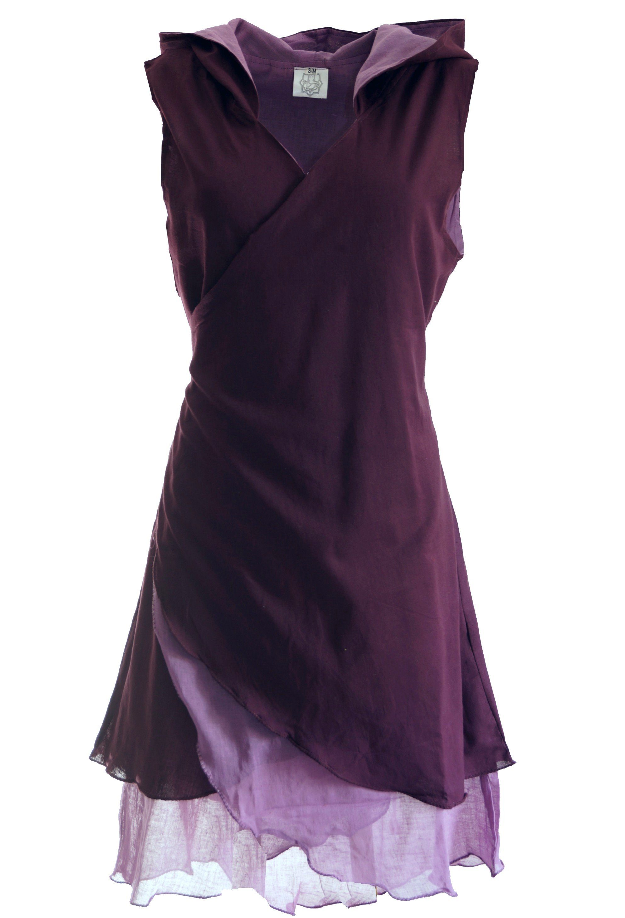 Guru-Shop Longbluse Wickeltunika, Elfentunika mit Zipfelkapuze MA.. alternative Bekleidung plum