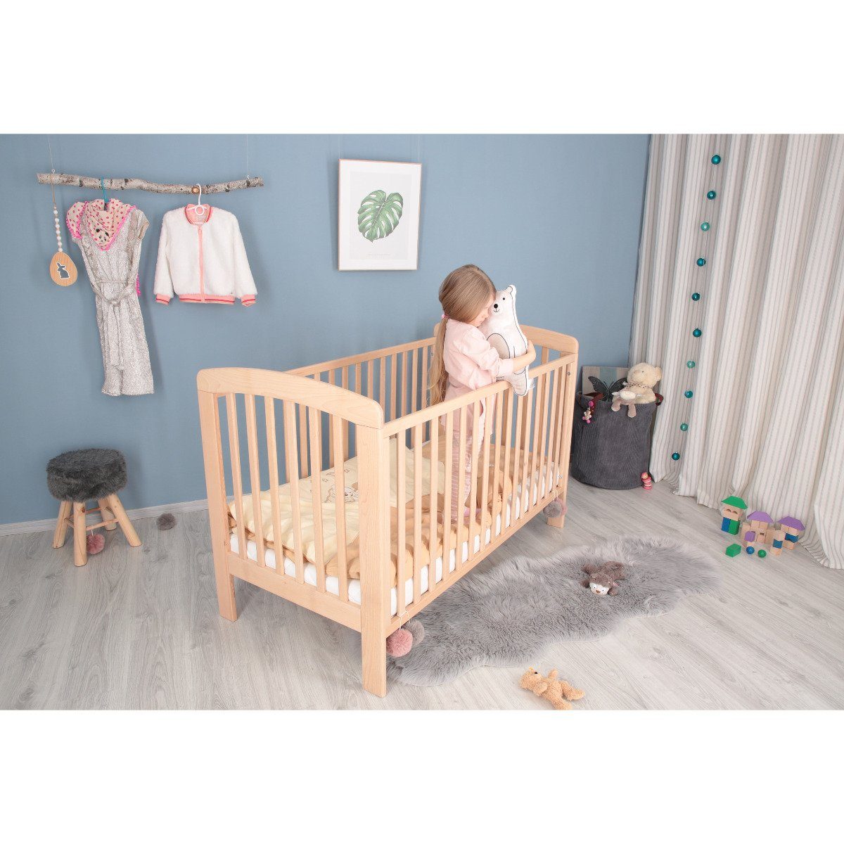 Stillerbursch Babybett »Babybett aus Buche inklusive Matratze  höhenverstellbar 140x70 natur Farbe«