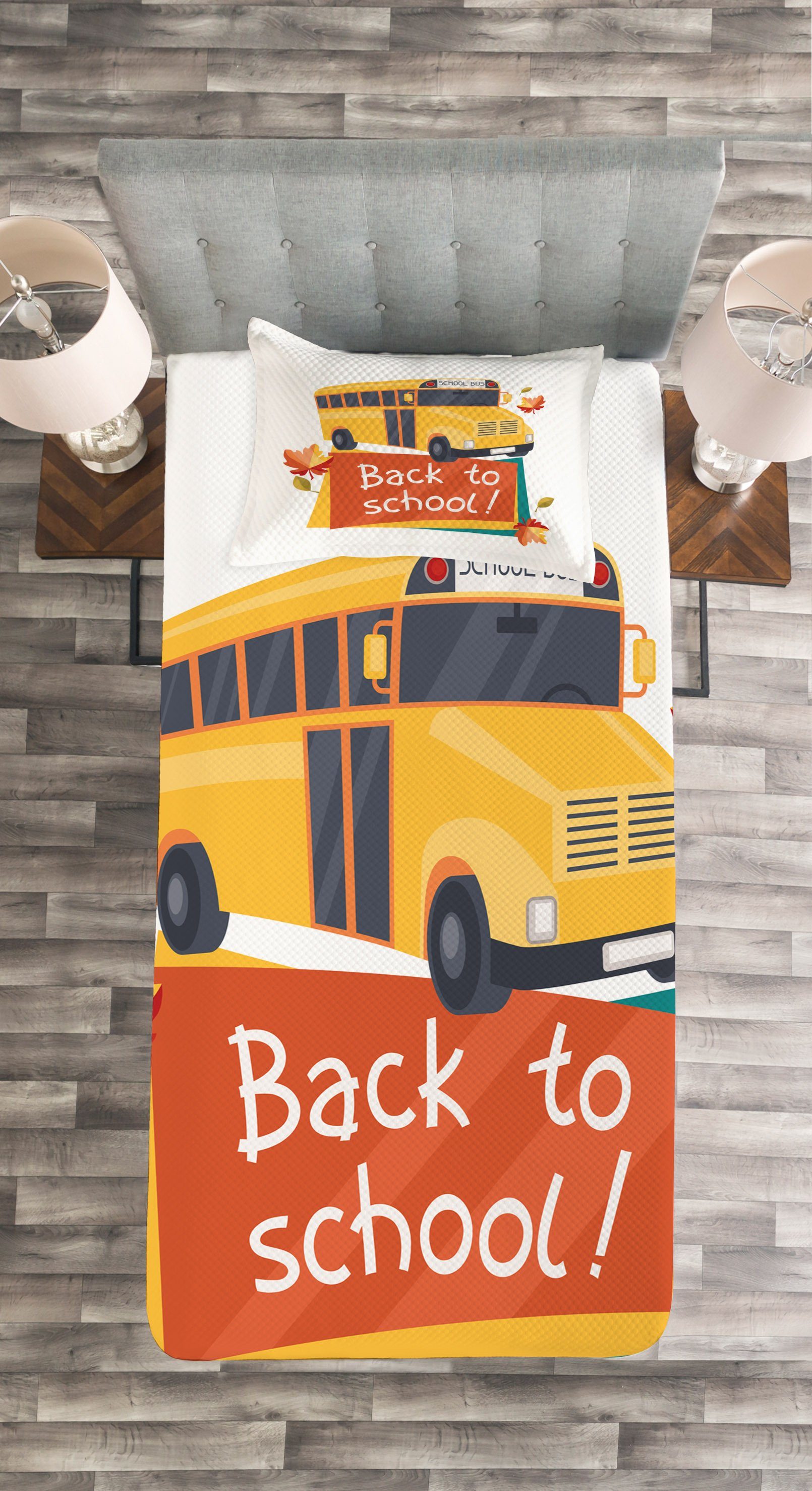 School Tagesdecke Waschbar, Schulbus to Set Kissenbezügen Thema Back mit Abakuhaus,