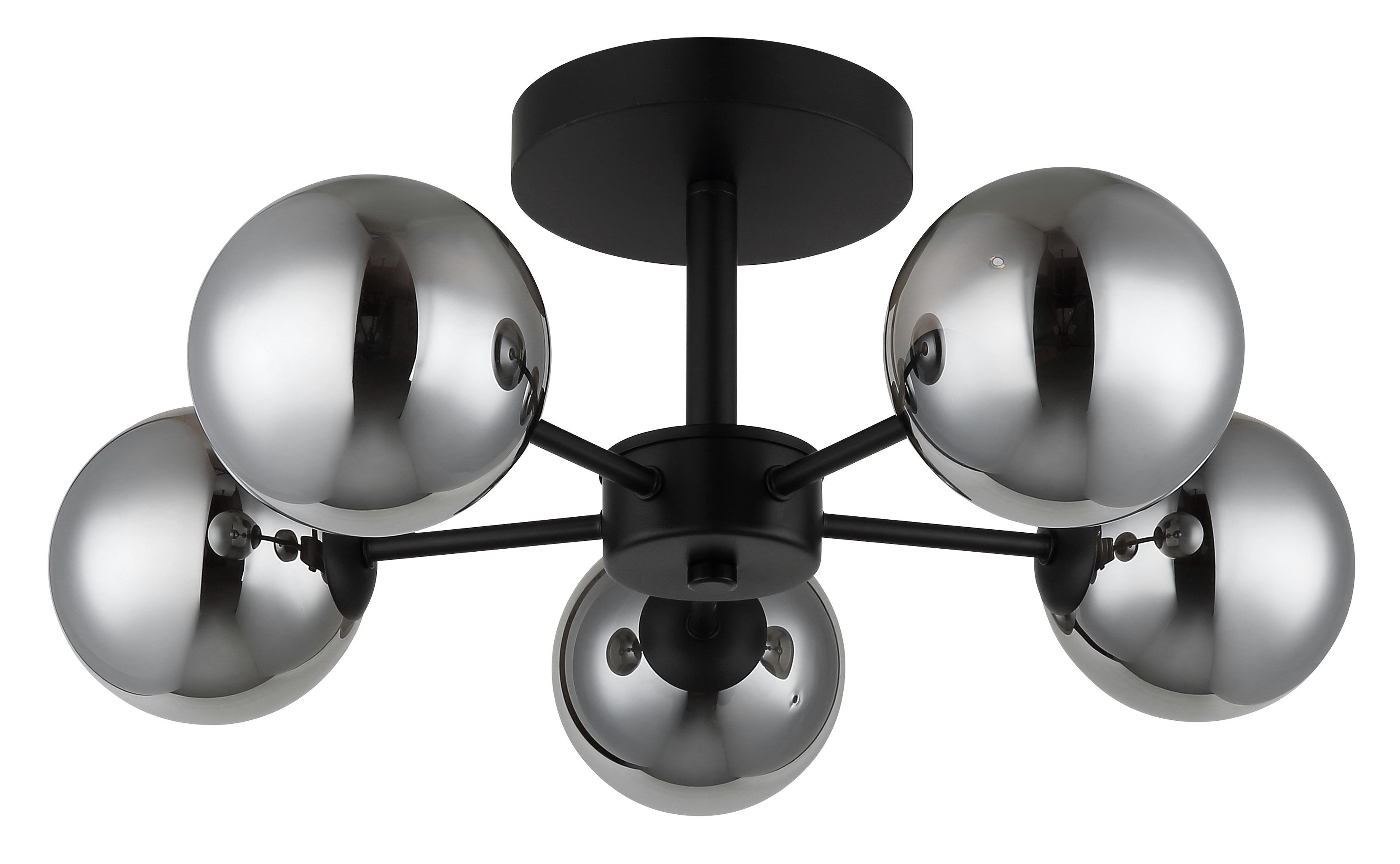 OTTO home Deckenleuchte Amellia, ohne Leuchtmittel, Metall schwarz-matt, Glas Rauchfarben, Ø 50cm, Glaskugeln, Deckenlampe