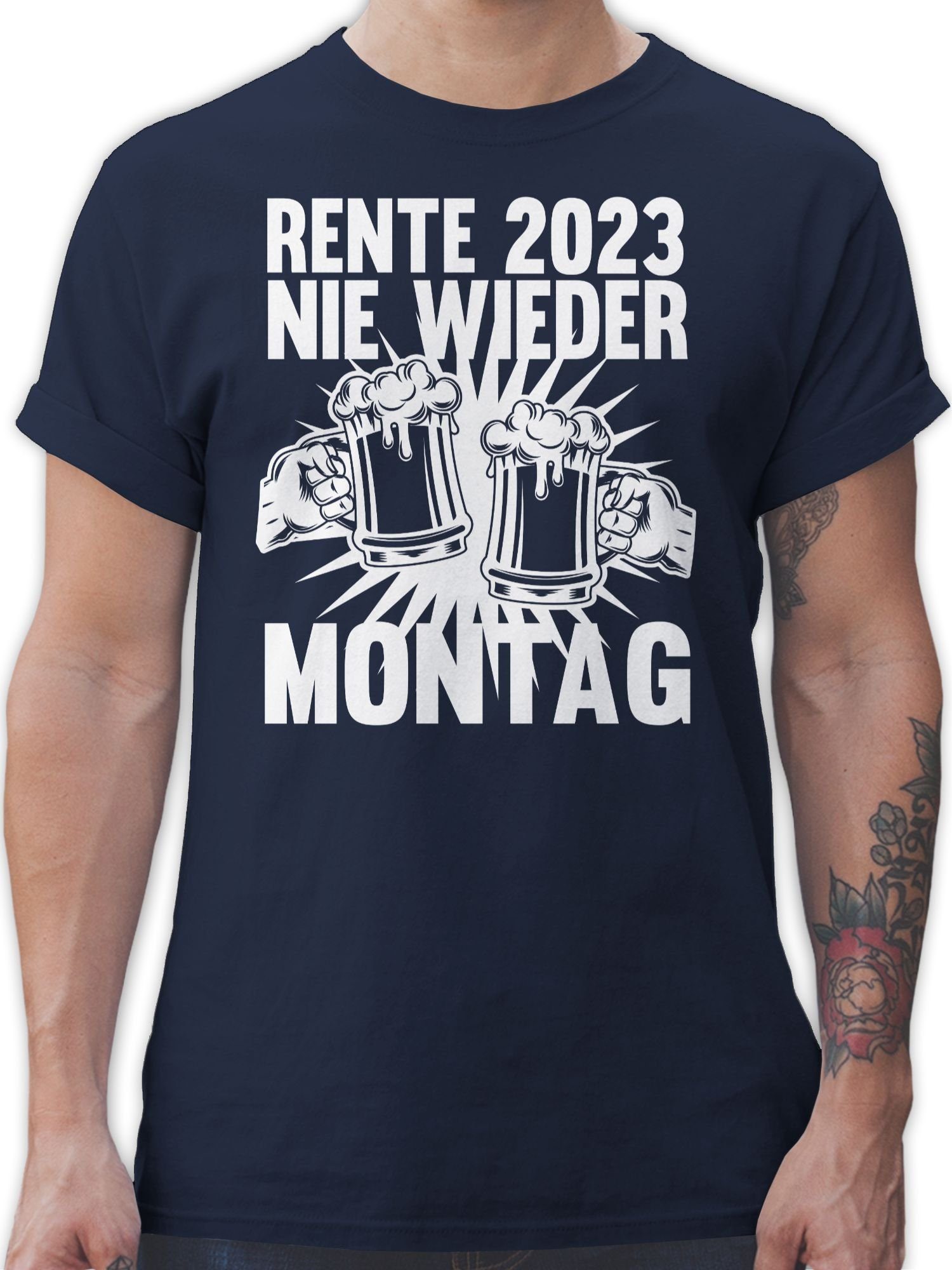 Shirtracer T-Shirt Rente 2023 Nie wieder Montag Rentner Geschenk 1 Navy Blau