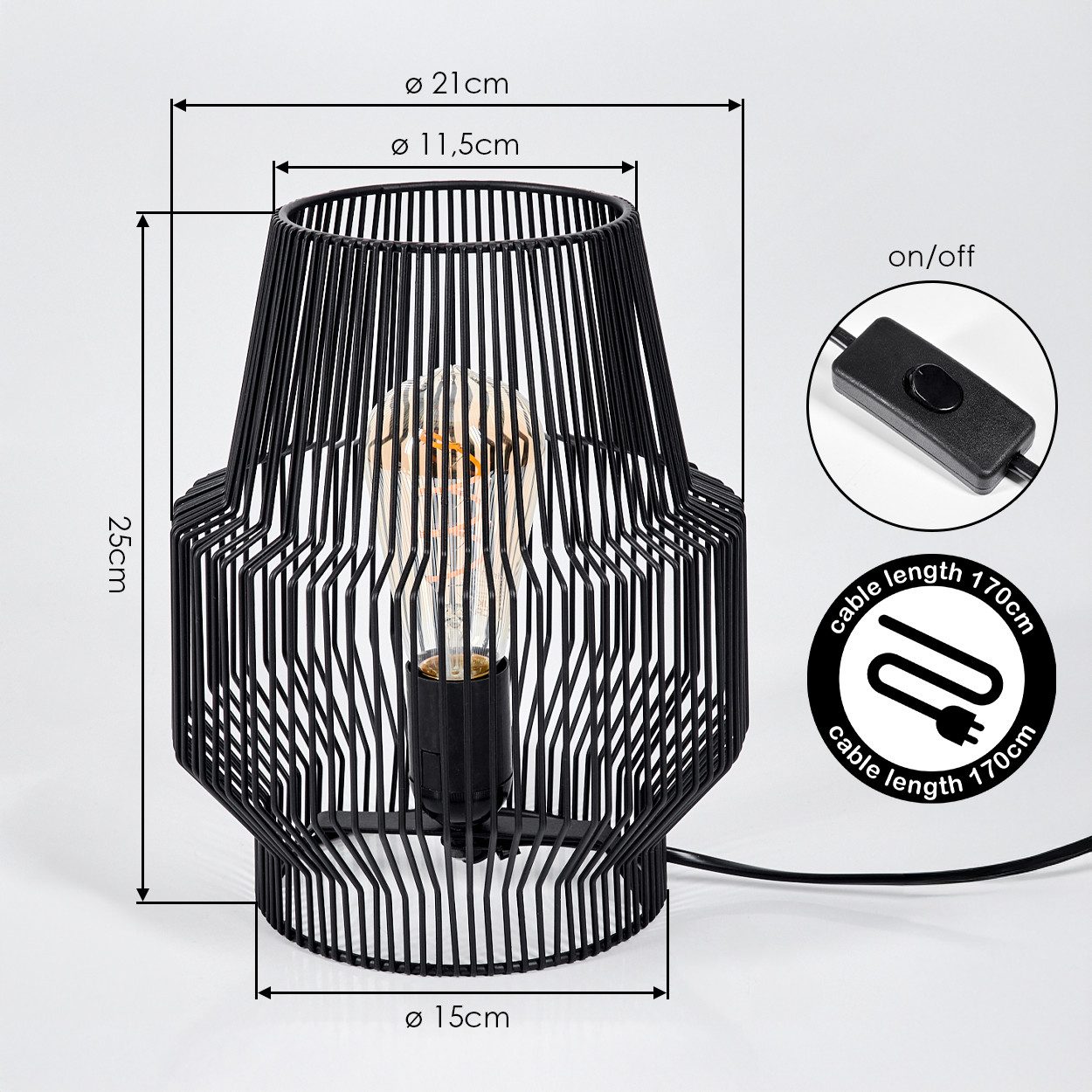 hofstein Tischleuchte moderne Tischlampe aus Metall in Schwarz, ohne Leuchtmittel, Nachttischlampe An-/Ausschalter, Lichteffekt, 1xE27, ohne Leuchtmittel – Bild 4 von 5