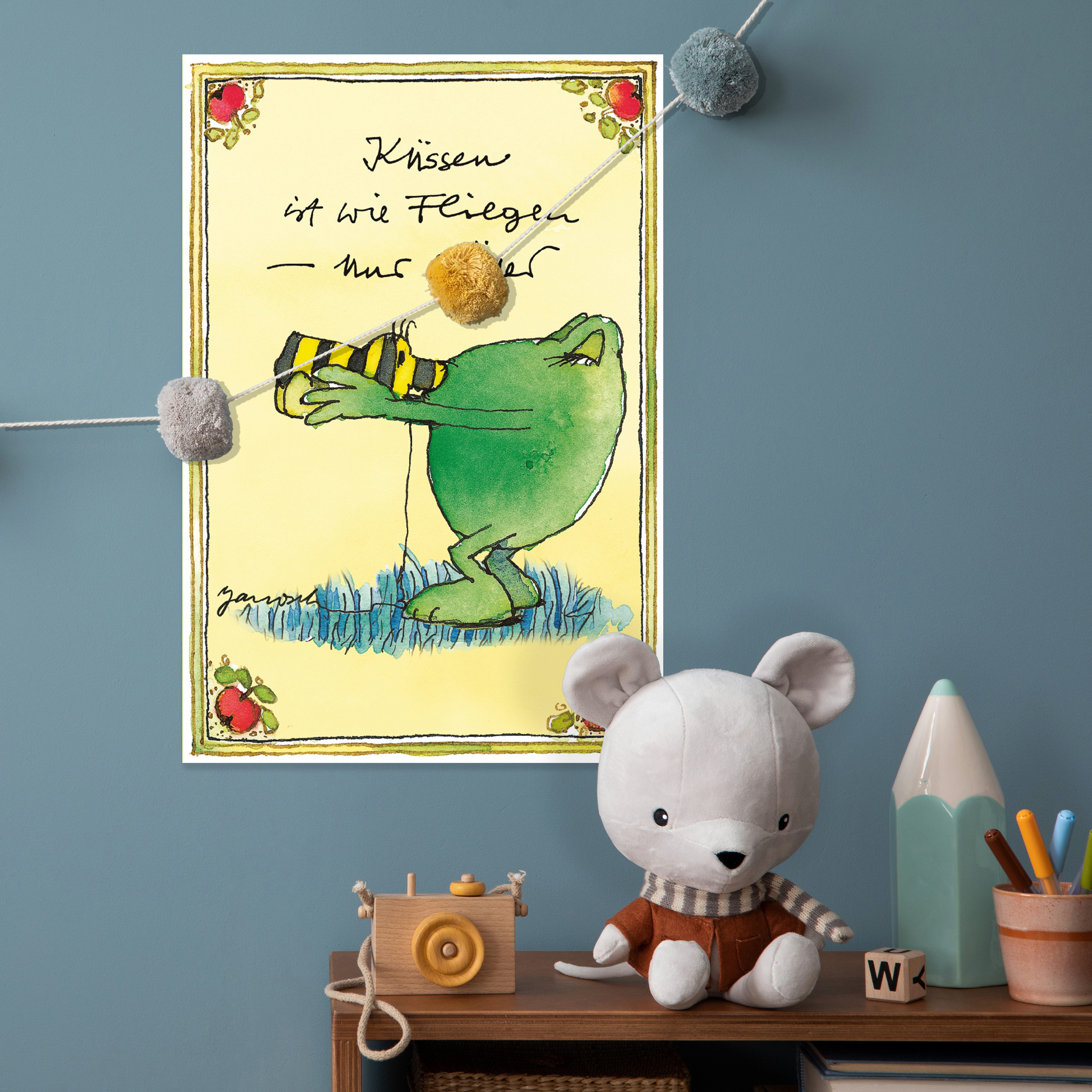 LuckyLinde Wanddekoobjekt Der Froch und die Tigerente - Küssen ist… (1 St), Exklusive JANOSCH Kindermotive, Stahlschild