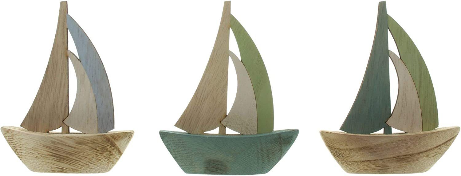 Dekoleidenschaft Dekofigur 3 Mini Segelboote aus Holz, 10x12 cm, Maritime Deko, Segelschiffe, (3 St), Dekoboote, Holzboote, kleine Schiffe, Dekoartikel