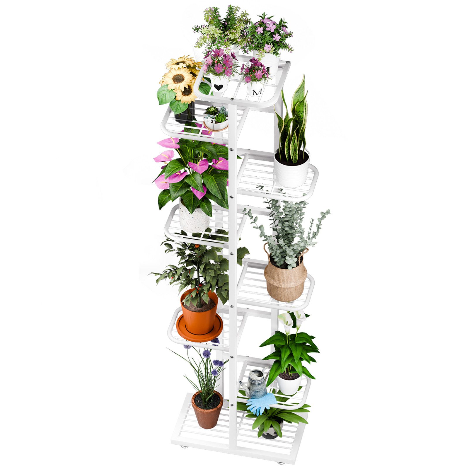 Rutaqian Blumenständer 8-Tier Metall Blumenregal Pflanzenregal, Mehrstöckig Blumenständer (Blumenbank Blumentreppe Pflanzentreppe Standregal), für Innen Garten  – Bild 5 von 5