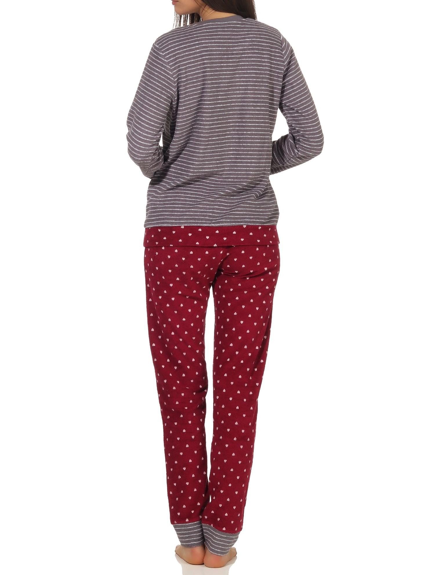 Normann Pyjama Normann Damen Frottee Pyjama mit Bündchen in Tupfen- und Ringeldesign – Bild 3 von 3
