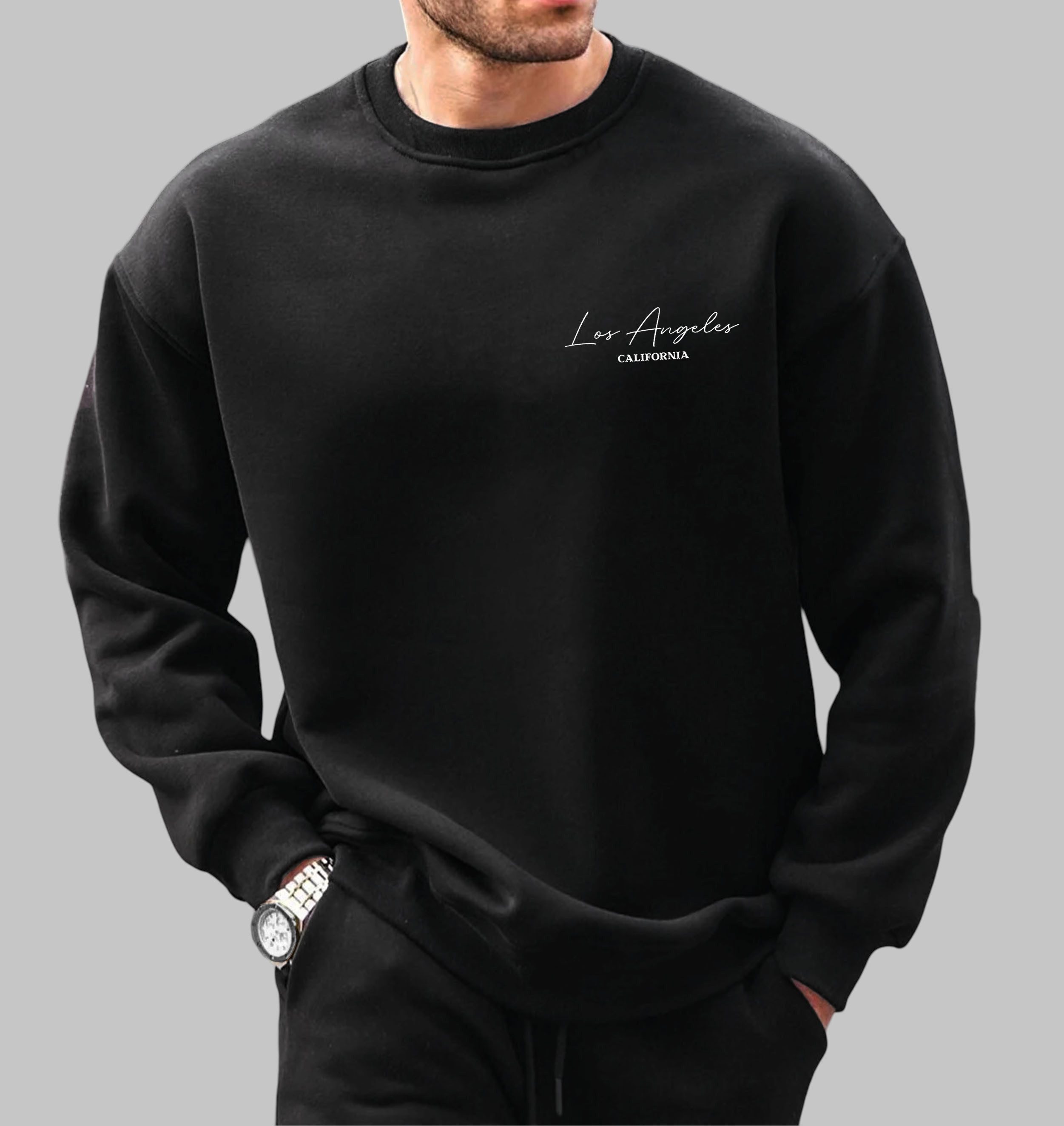 RMK Rundhalspullover Herren Pullover Langarmshirt Sweatshirt Pulli Loose Fit Oversize Los Angeles LA