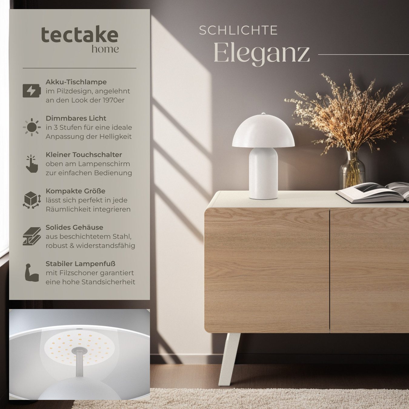 tectake Schreibtischlampe Akku-Tischlampe, Kleine Retro-Tischleuchte im günstig online kaufen
