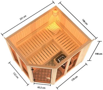 Karibu Sauna Anike 3, BxTxH: 231 x 196 x 198 cm, 68 mm, (Set) 9-kW-Bio-Ofen mit externer Steuerung